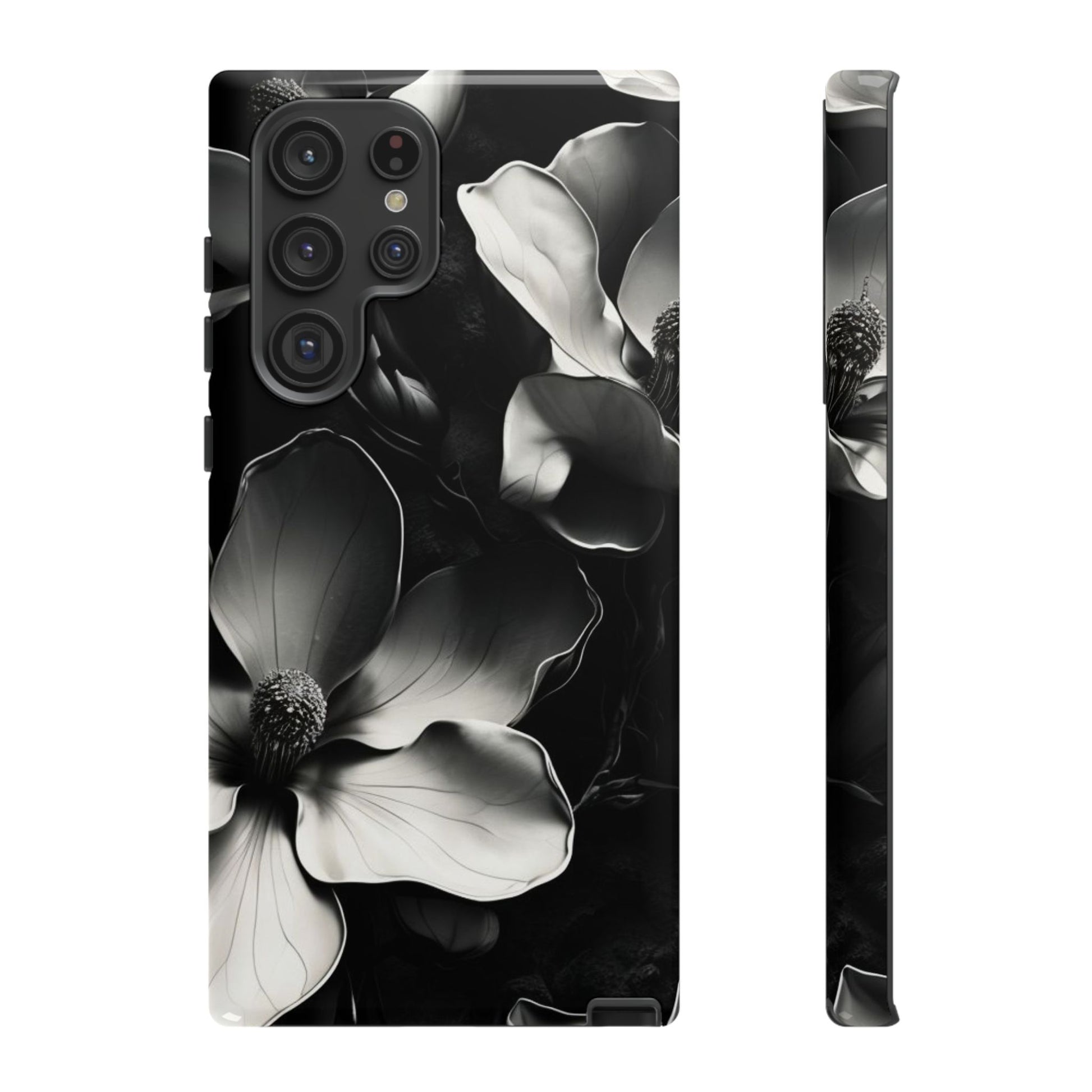 Monochrome Magnolia - Elegant Black & White Floral Samsung Galaxy S22 Ultra Tough Phone Case - Artistic Magnolia Design