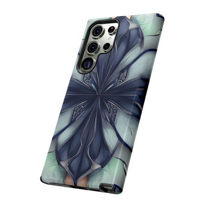 Midnight Mosaic midnight blue geometric flower Samsung Galaxy phone case angled view