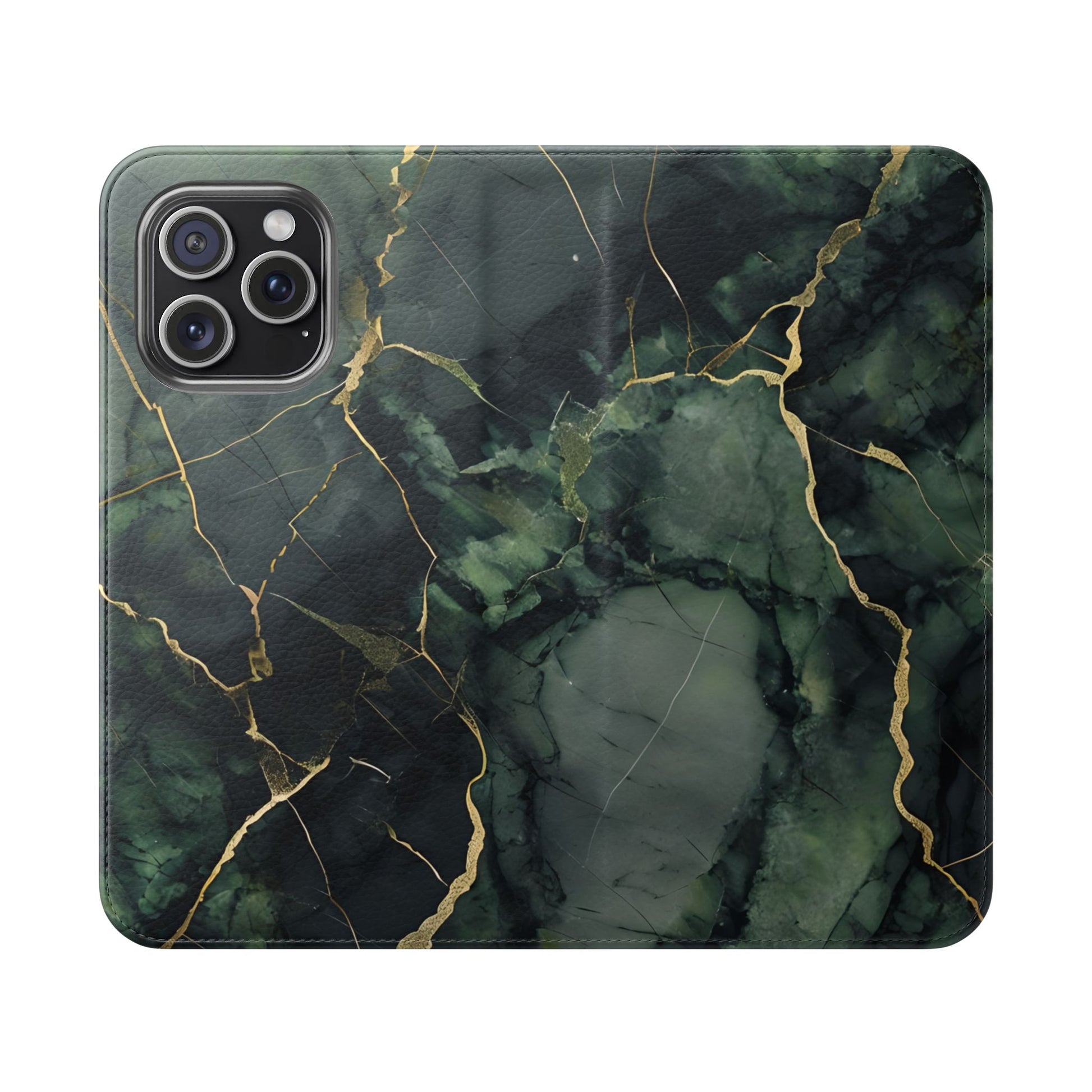 Verdant Vein - Green Marble Design Wallet Phone Case for iPhone 15 Pro Max