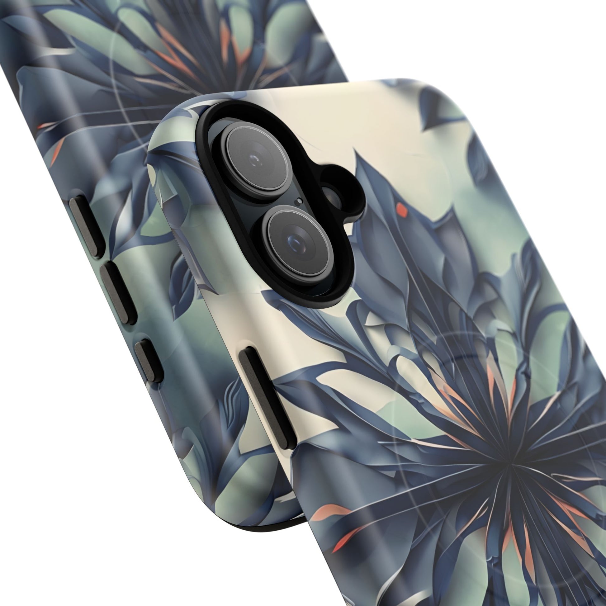 Frosted Indigo Bloom - Artistic Kaleidoscope Collection Artistic Floral - iPhone 16 Plus MagSafe Phone Case -Blue Symmetrical Design
