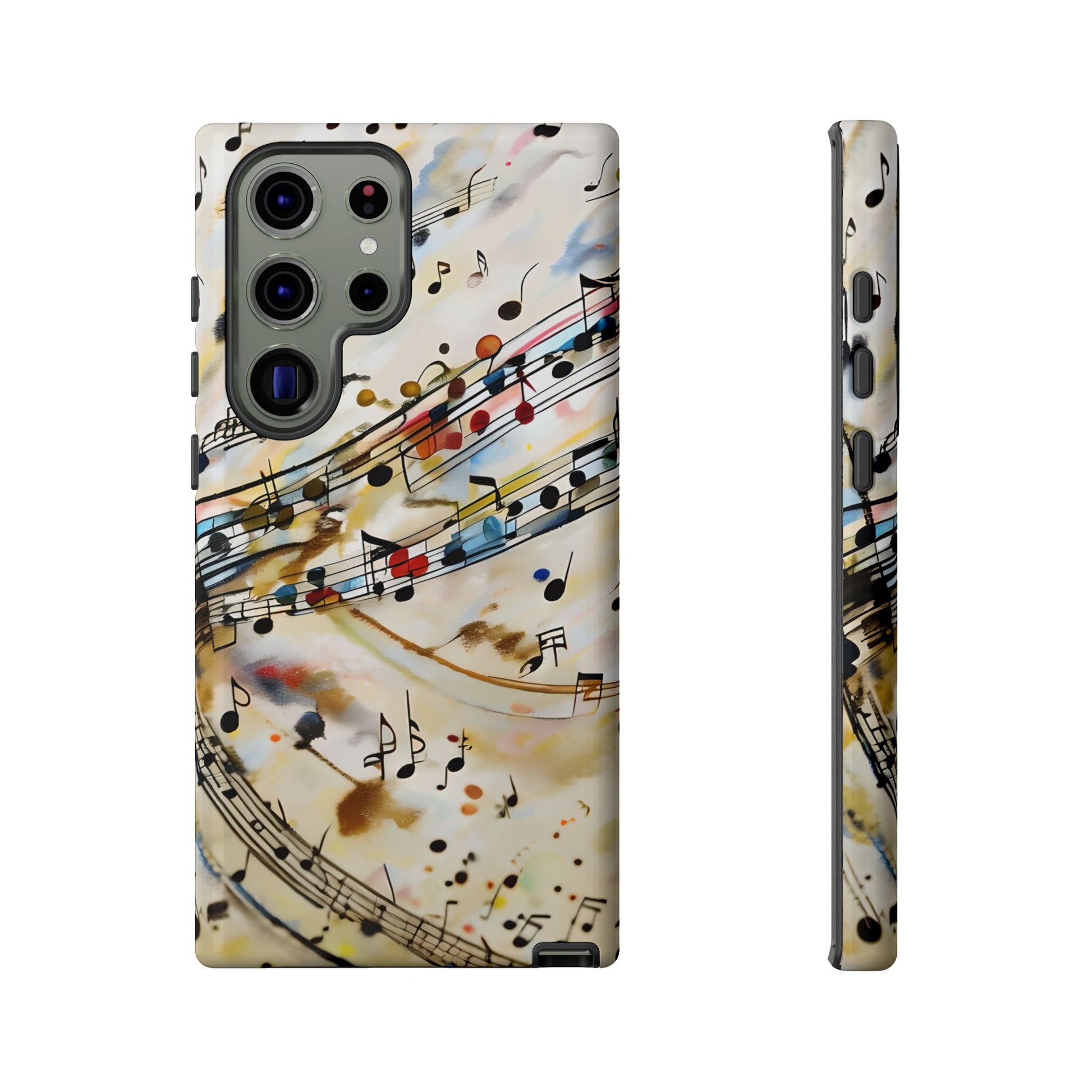 Melodic Flow musical notes wraparound Samsung Galaxy phone case front and side view