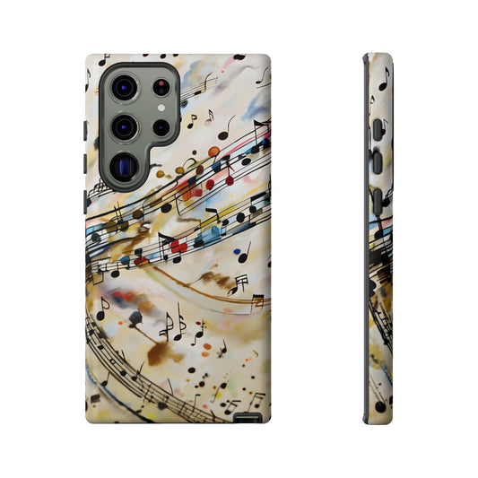 Melodic Flow musical notes wraparound Samsung Galaxy phone case front and side view