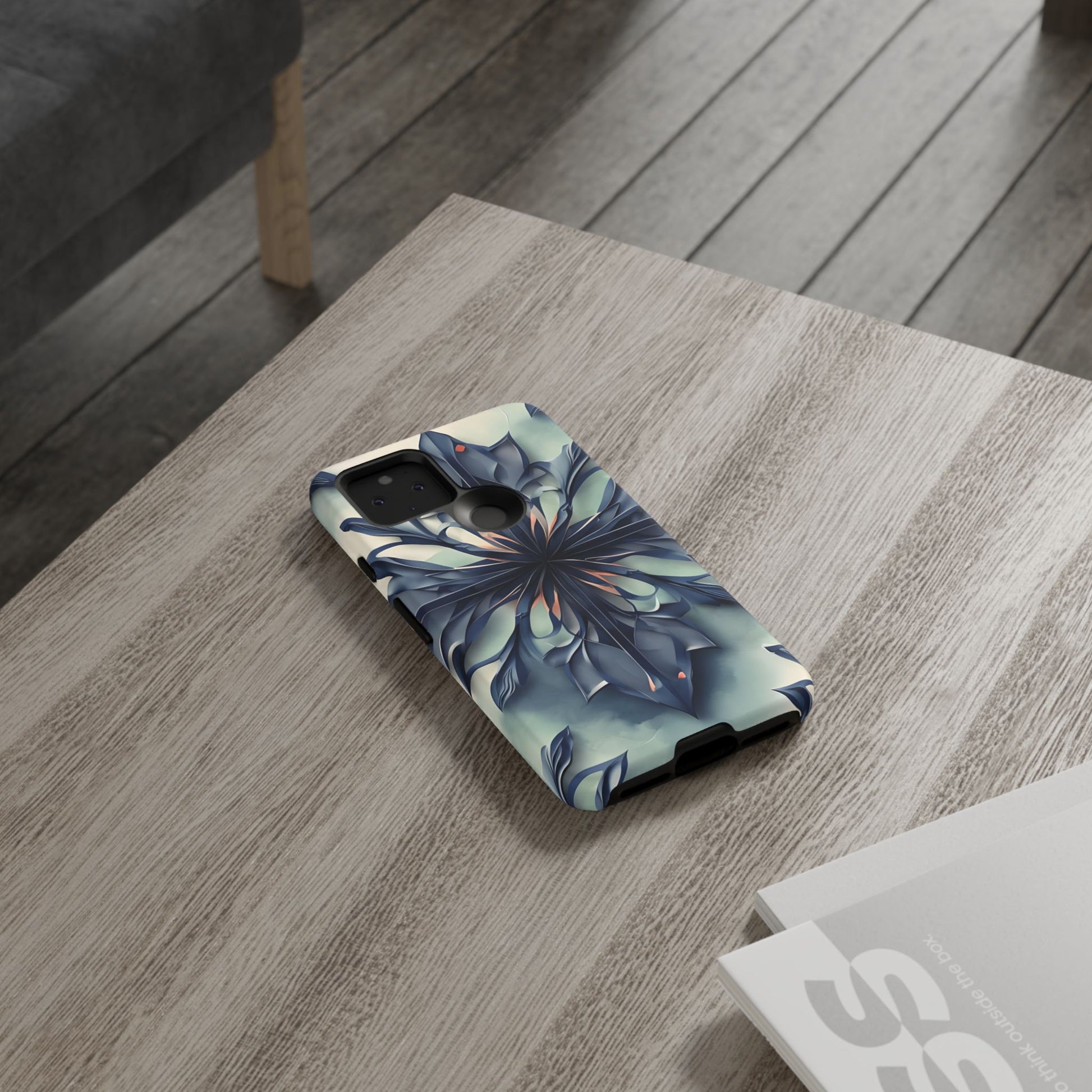 Frosted Indigo Bloom - Artistic Kaleidoscope Collection Artistic Floral - Google Pixel 5 5G Tough Phone Case - Blue Symmetrical Design
