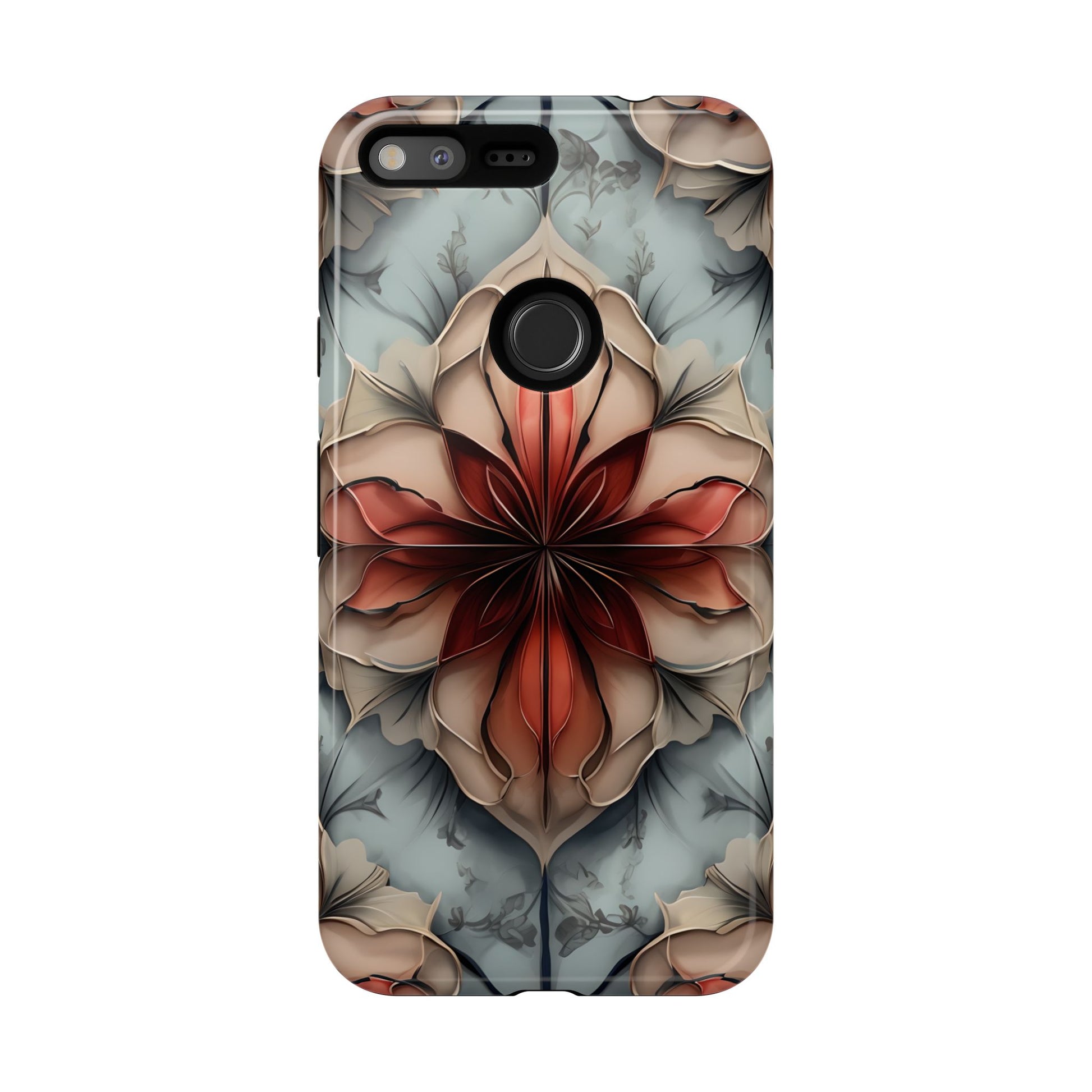 Ember Bloom - Kaleidoscope Collection Artistic Floral - Google Pixel XL Tough Phone Case - Fiery Symmetrical Design