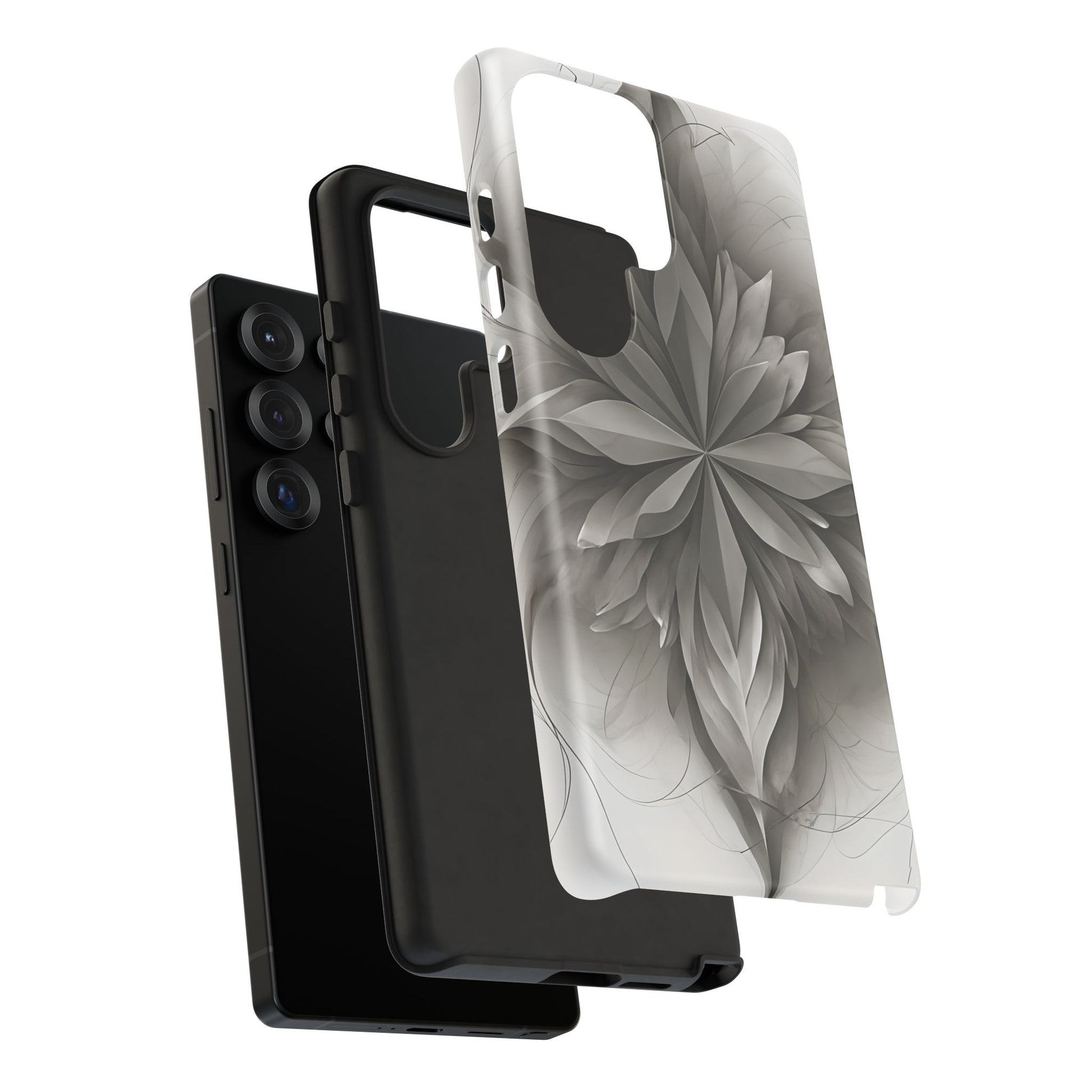 Silver Lotus - Elegant Monochrome Floral Samsung Galaxy S25 Ultra Tough Phone Case - Modern Lotus Design