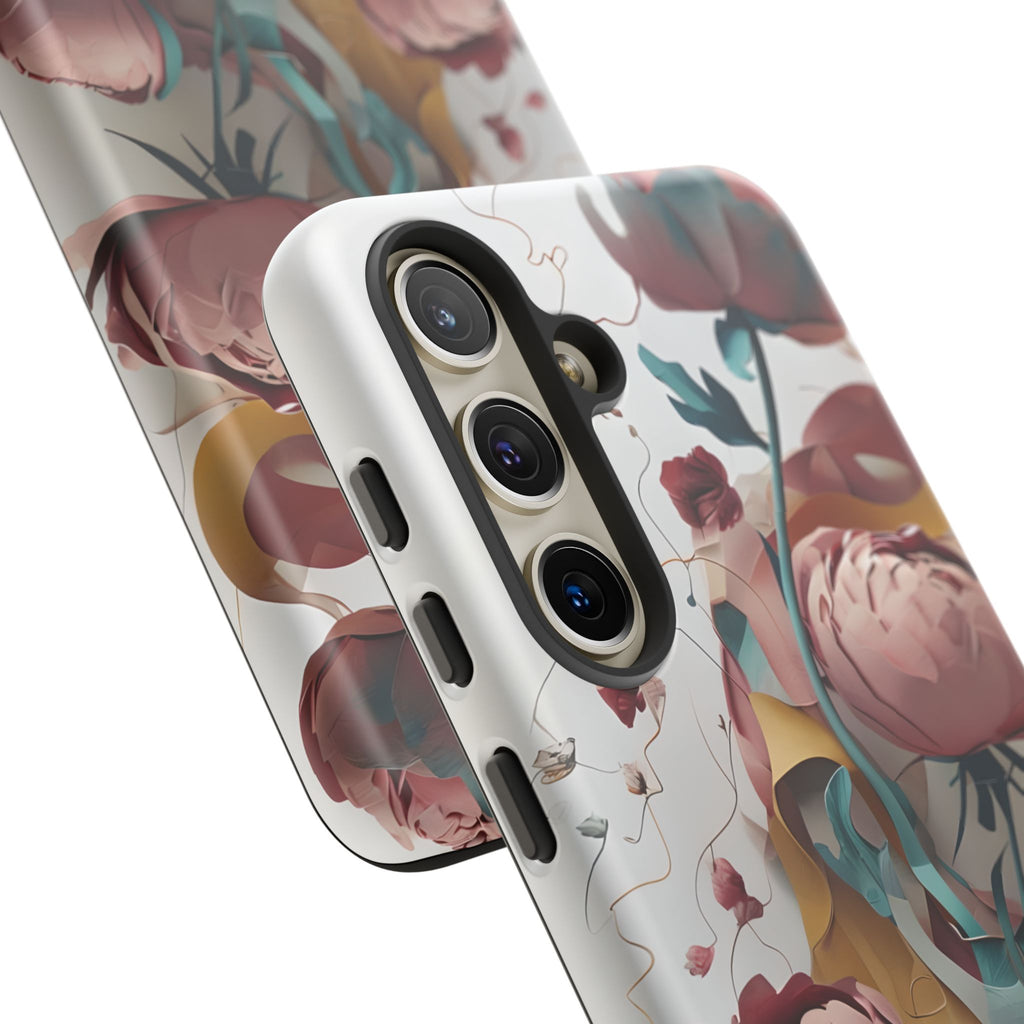 Blushing Peony Veil - Elegant Painterly Floral Samsung Galaxy S24 Tough Phone Case - Soft Blush & Teal Peony Design