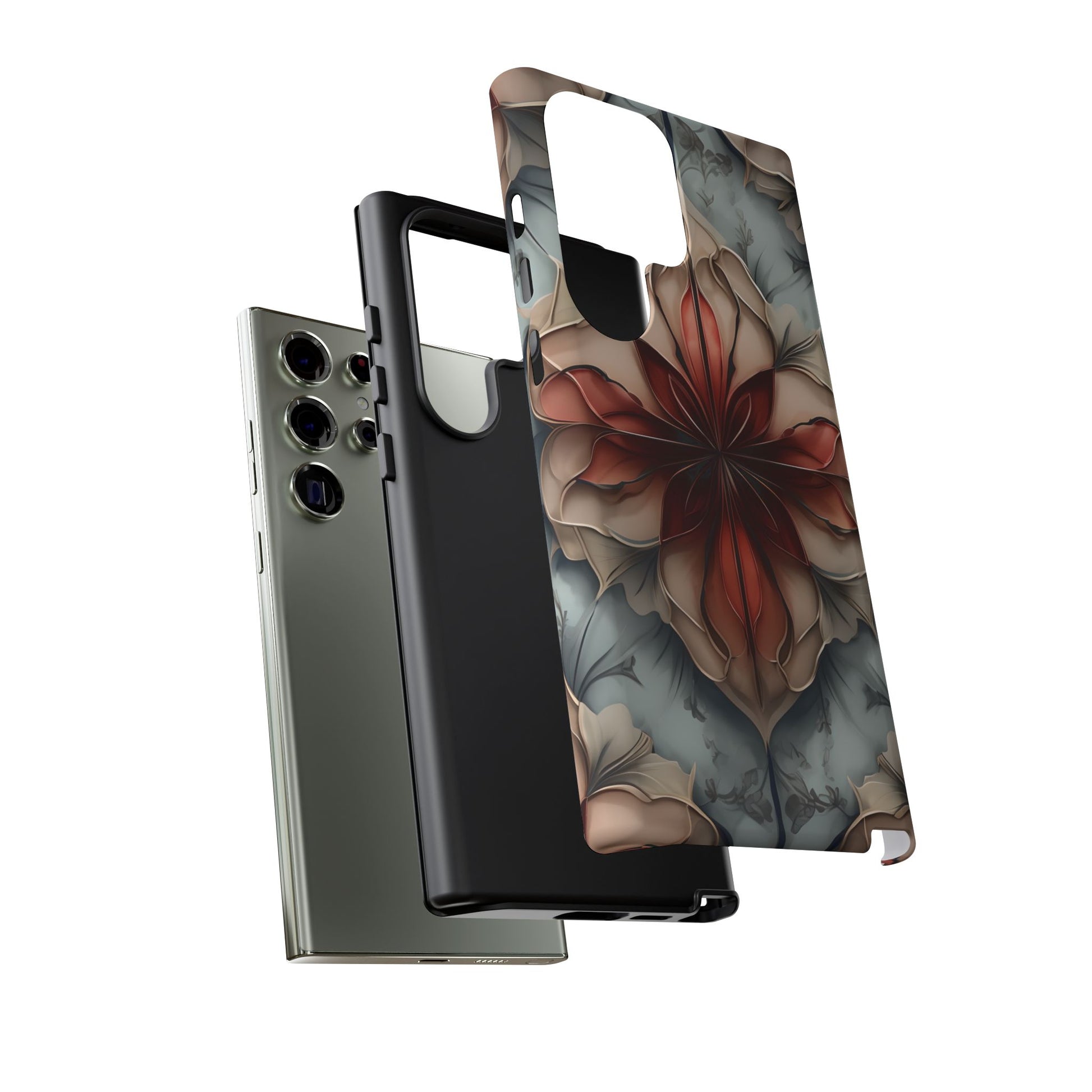 Ember Bloom - Kaleidoscope Collection Artistic Floral - Samsung Galaxy S23 Ultra Tough Phone Case - Fiery Symmetrical Design