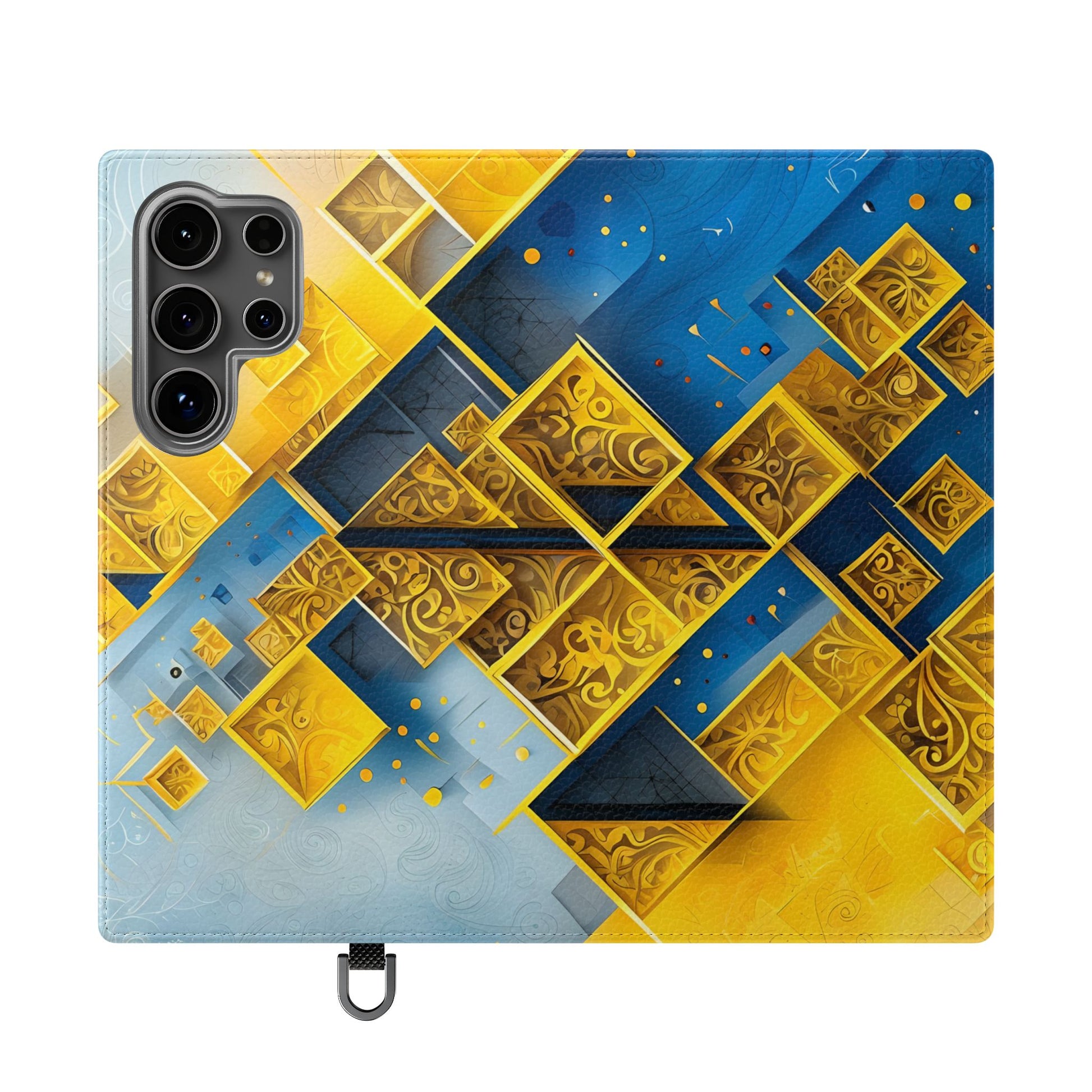 Golden Ascent Wallet Phone Case - Abstract Yellow & Blue Flip Cover for Samsung Galaxy S24 Ultra