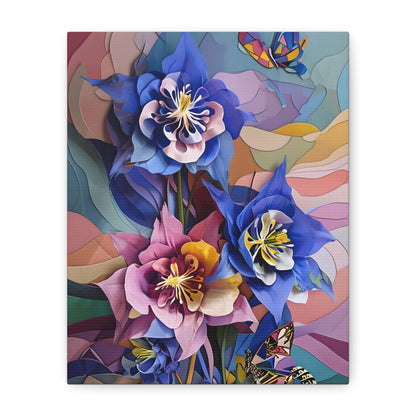 Blue Columbine Carnivale - Bold Vertical Wall Art with Festival Florals