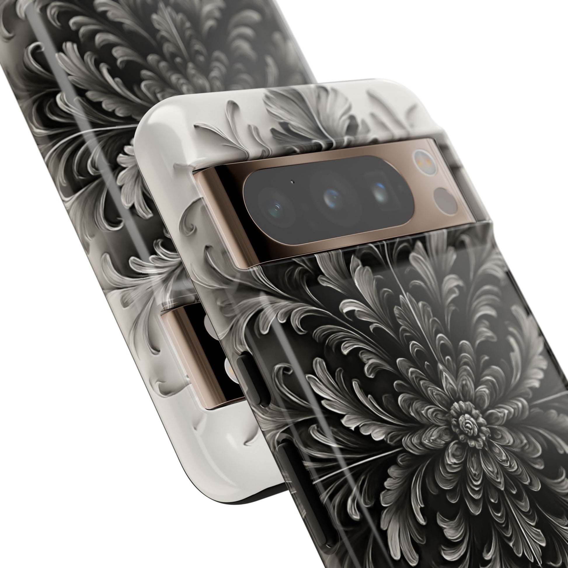 Obsidian Bloom - Elegant Black & White Google Pixel 8 Pro Tough Phone Case - Intricate Mandala Flower Design