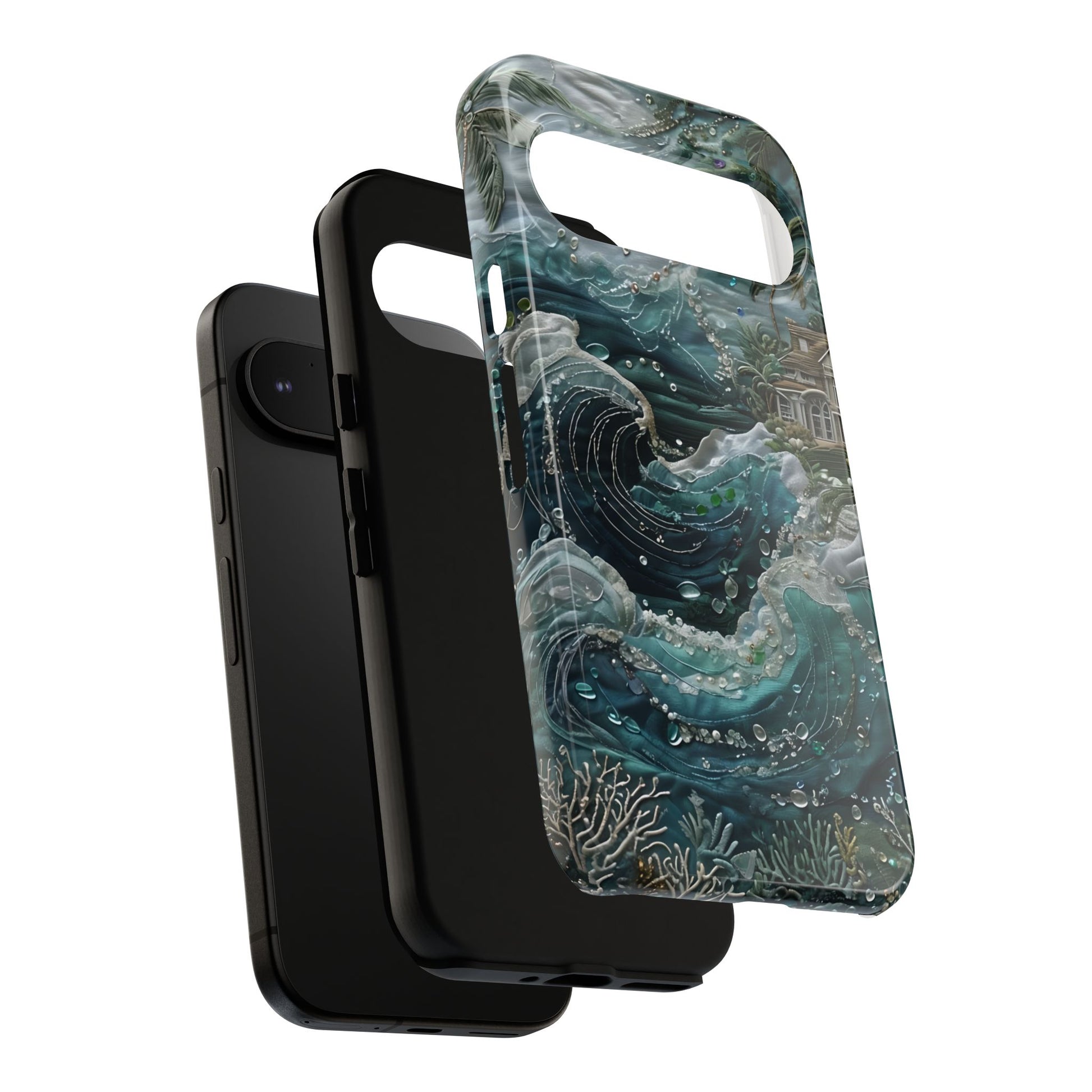 Tropical Midnight Wave - Artistic Ocean Google Pixel 9 Tough Phone Case - Dramatic Blue Wave Design