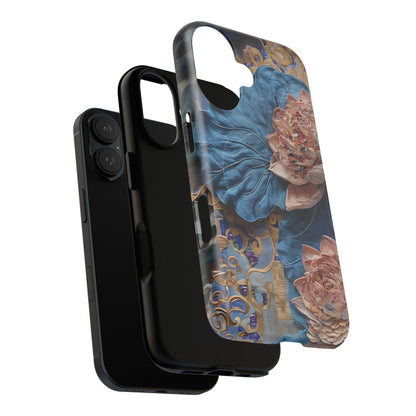 Dual-layer Peony Midnight Tapestry iPhone MagSafe case showing shock absorbing protection