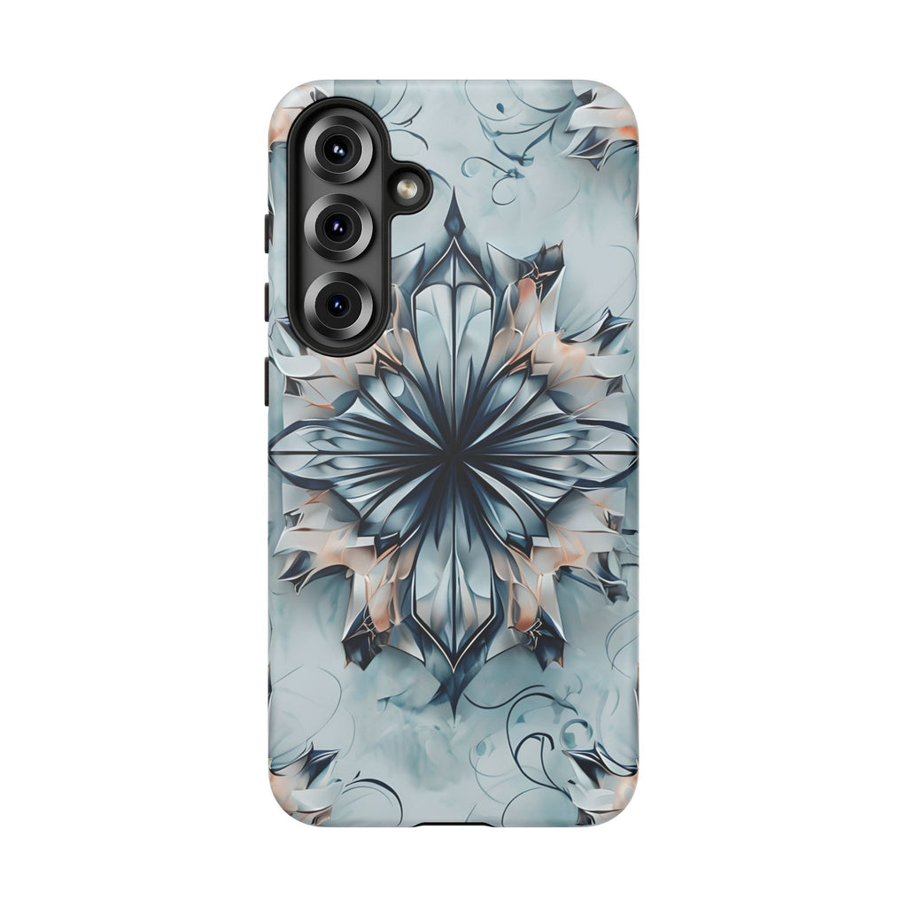 Indigo Mirage - Artistic Kaleidoscope Collection Artistic Floral - Samsung Galaxy S25 Plus Tough Phone Case - Bold Indigo Symmetrical Design