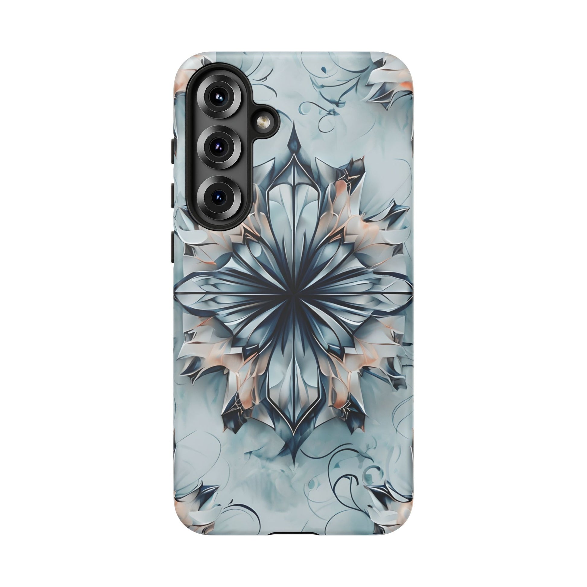 Indigo Mirage - Artistic Kaleidoscope Collection Artistic Floral - Samsung Galaxy S25 Plus Tough Phone Case - Bold Indigo Symmetrical Design