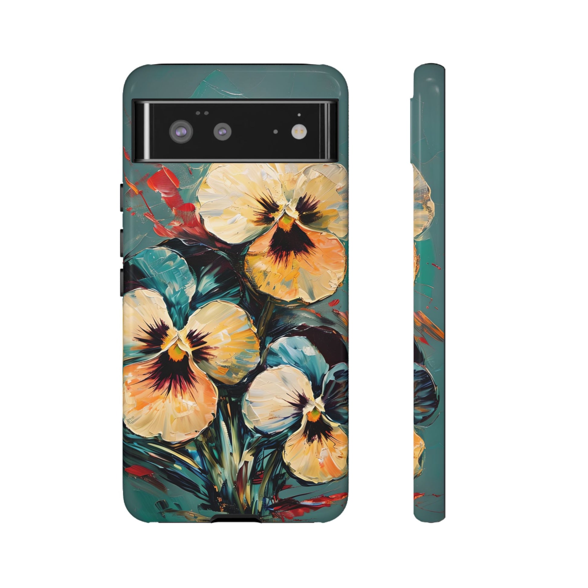 Golden Pansy Cascade Tough Case for Google Pixel 6 - Floral Artistic Shockproof Cover, Elegant Protective Phone Case