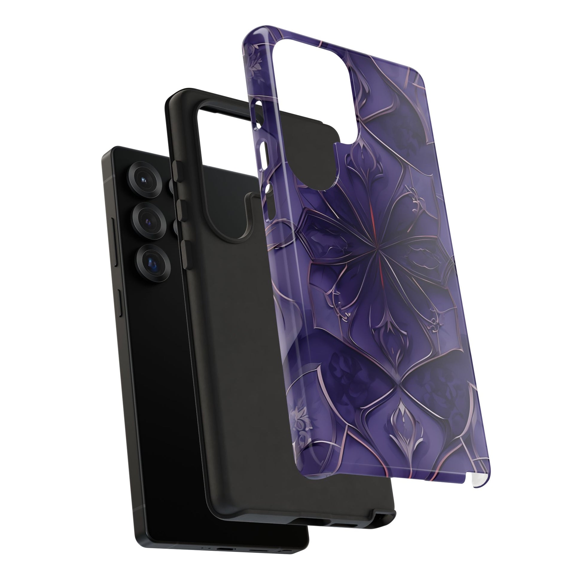 Violet Nebula - Kaleidoscope Collection Artistic Floral Burst - Samsung Galaxy S25 Ultra Tough Phone Case - Bold Purple Symmetrical Design