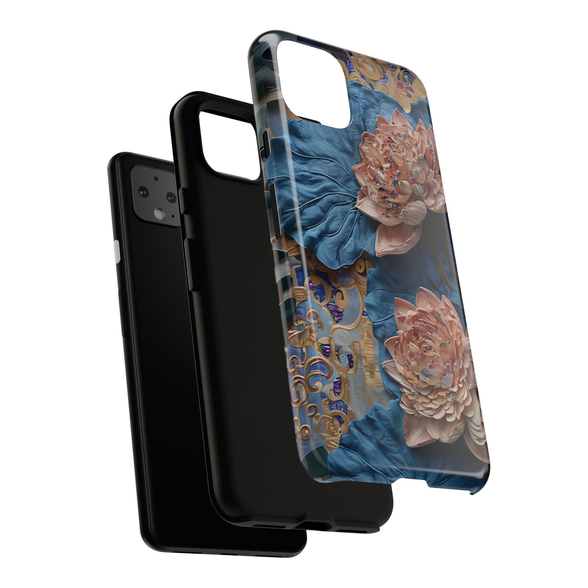 Peony Midnight Tapestry - Google Pixel 4XL - Elegant Blue & Blush Artful Phone Cover