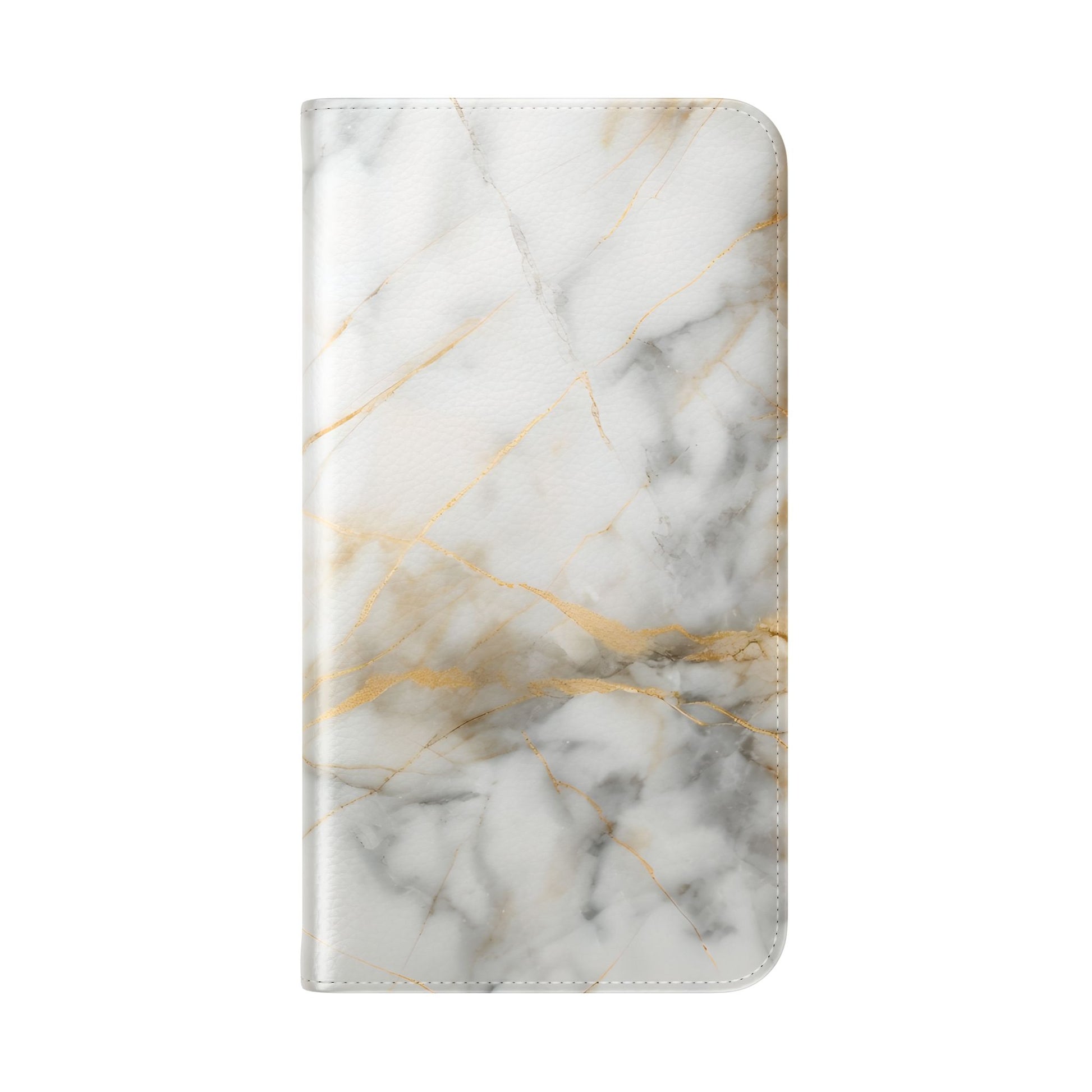 Golden Vein Wallet Phone Case - Gold & White Marble Design - Flip Cover for iPhone 14