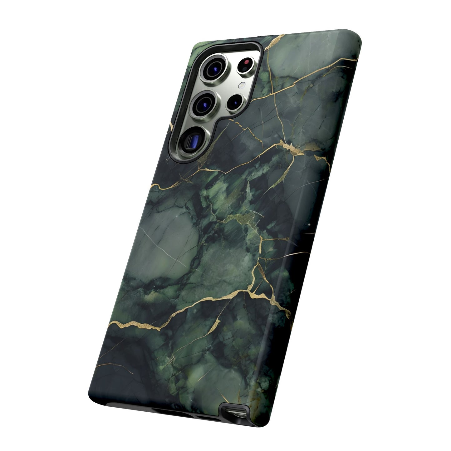 Verdant Vein green marble with gold veins Samsung Galaxy phone case angled view