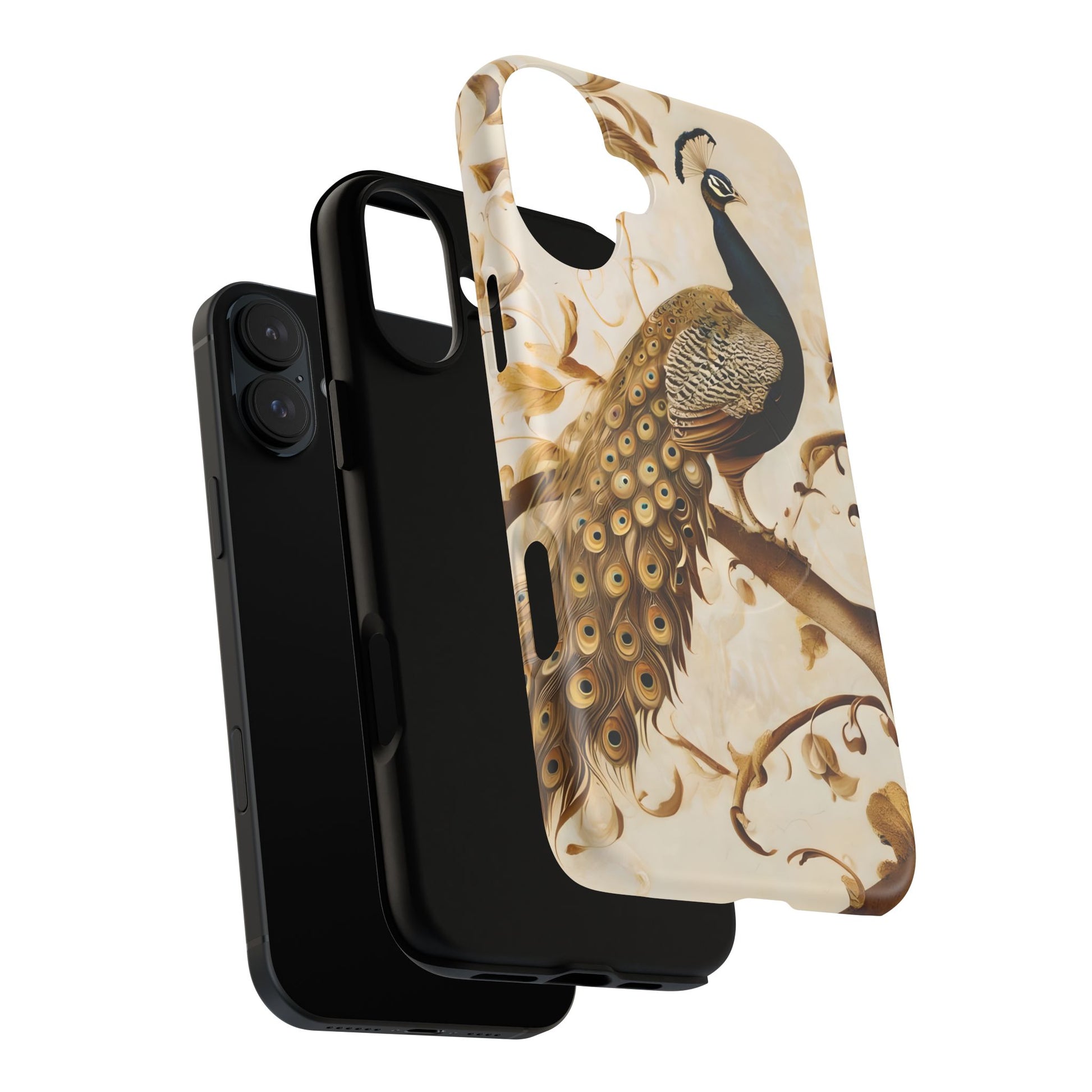 Golden Plumage - Luxe Peacock Art iPhone 16 Plus Phone Case - MagSafe Compatible - Elegant Gold & Cream Design