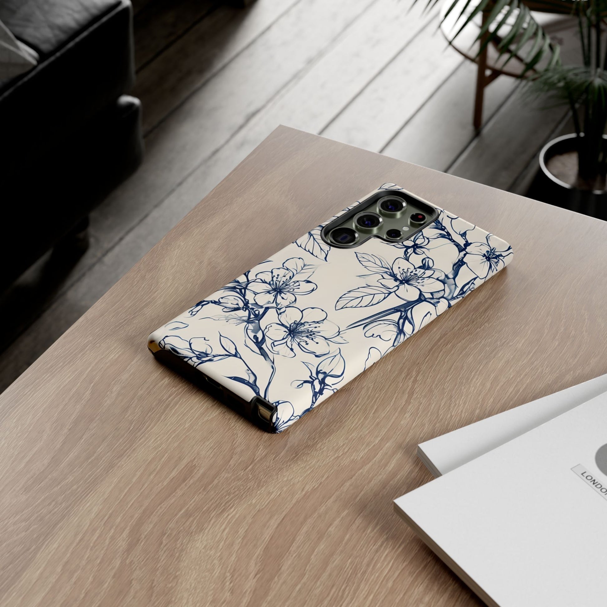 Blossom Sketch - Artistic Blue Floral Samsung Galaxy S23 Ultra Tough Phone Case - Hand-Drawn Botanical Design