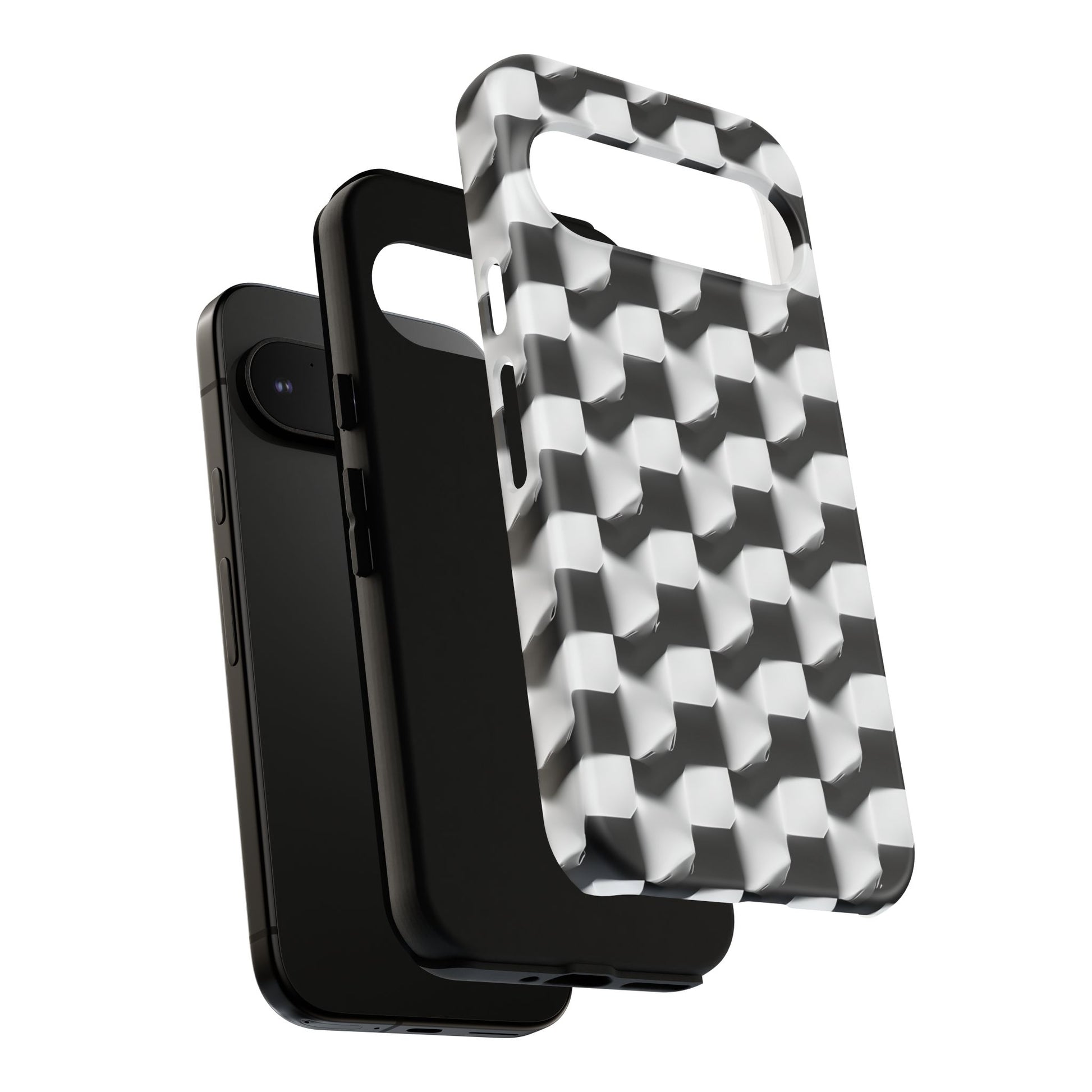 Monochrome Grid Tough Case for Google Pixel 9 Pro - Classic Checkerboard, Black & White, Minimalist Trend