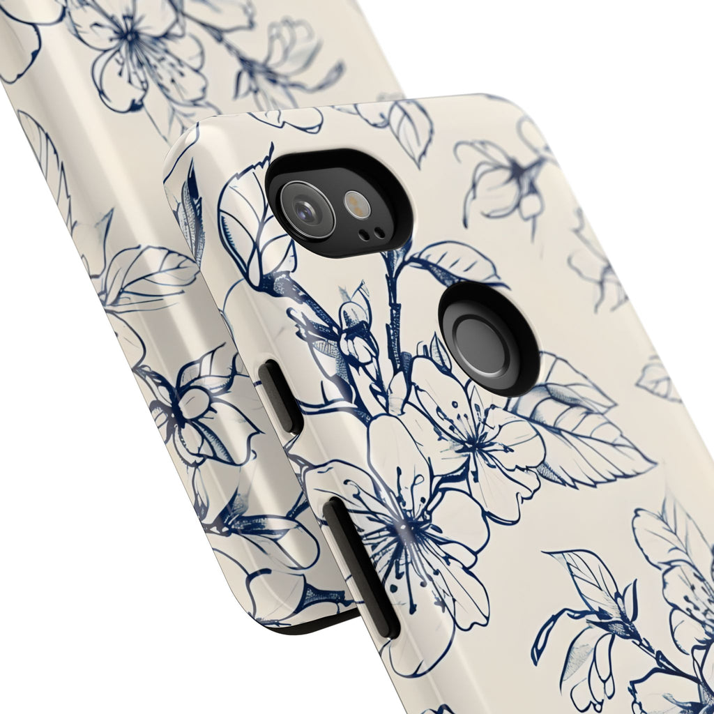 Blossom Sketch - Artistic Blue Floral Google Pixel 2XL - Tough Phone Case - Hand-Drawn Botanical Design