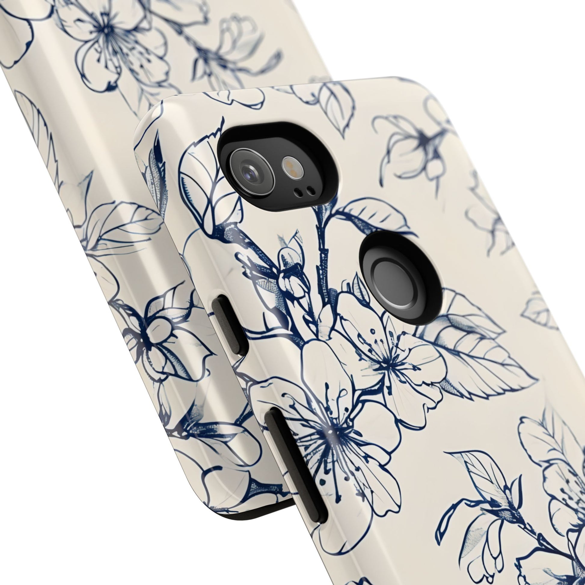 Blossom Sketch - Artistic Blue Floral Google Pixel 2XL - Tough Phone Case - Hand-Drawn Botanical Design