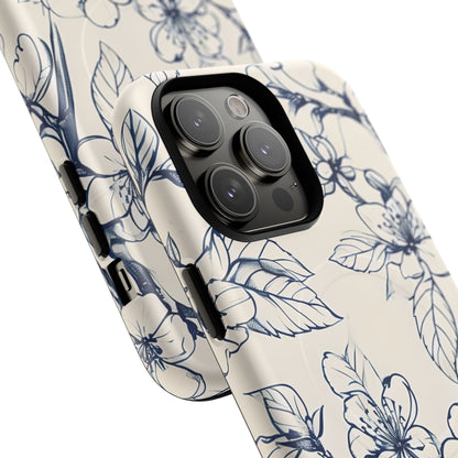 Blossom Sketch - Artistic Blue Floral - iPhone MagSafe Phone Case - Botanical Design
