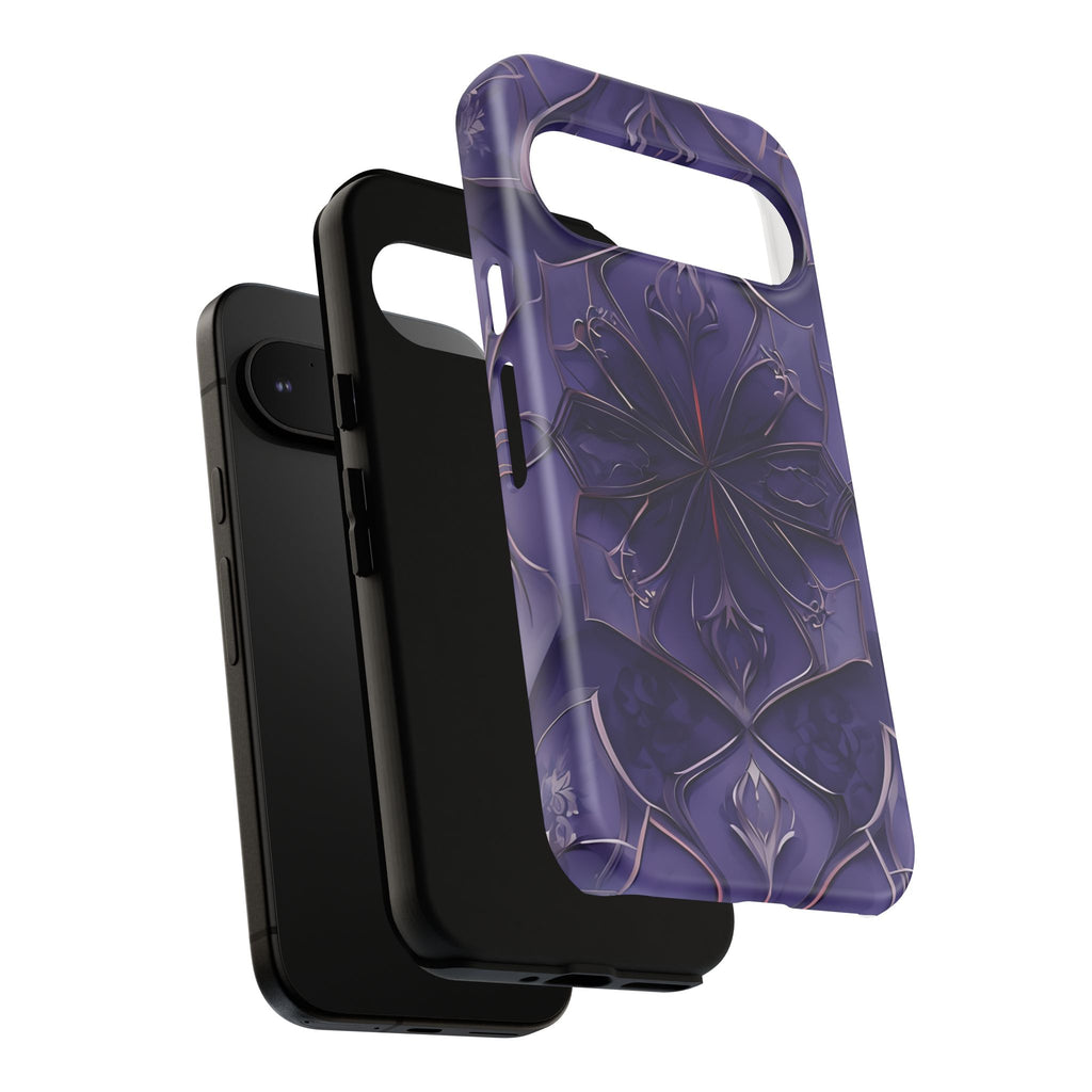 Violet Nebula - Kaleidoscope Collection Artistic Floral Burst - Google Pixel 9 Tough Phone Case - Bold Purple Symmetrical Design