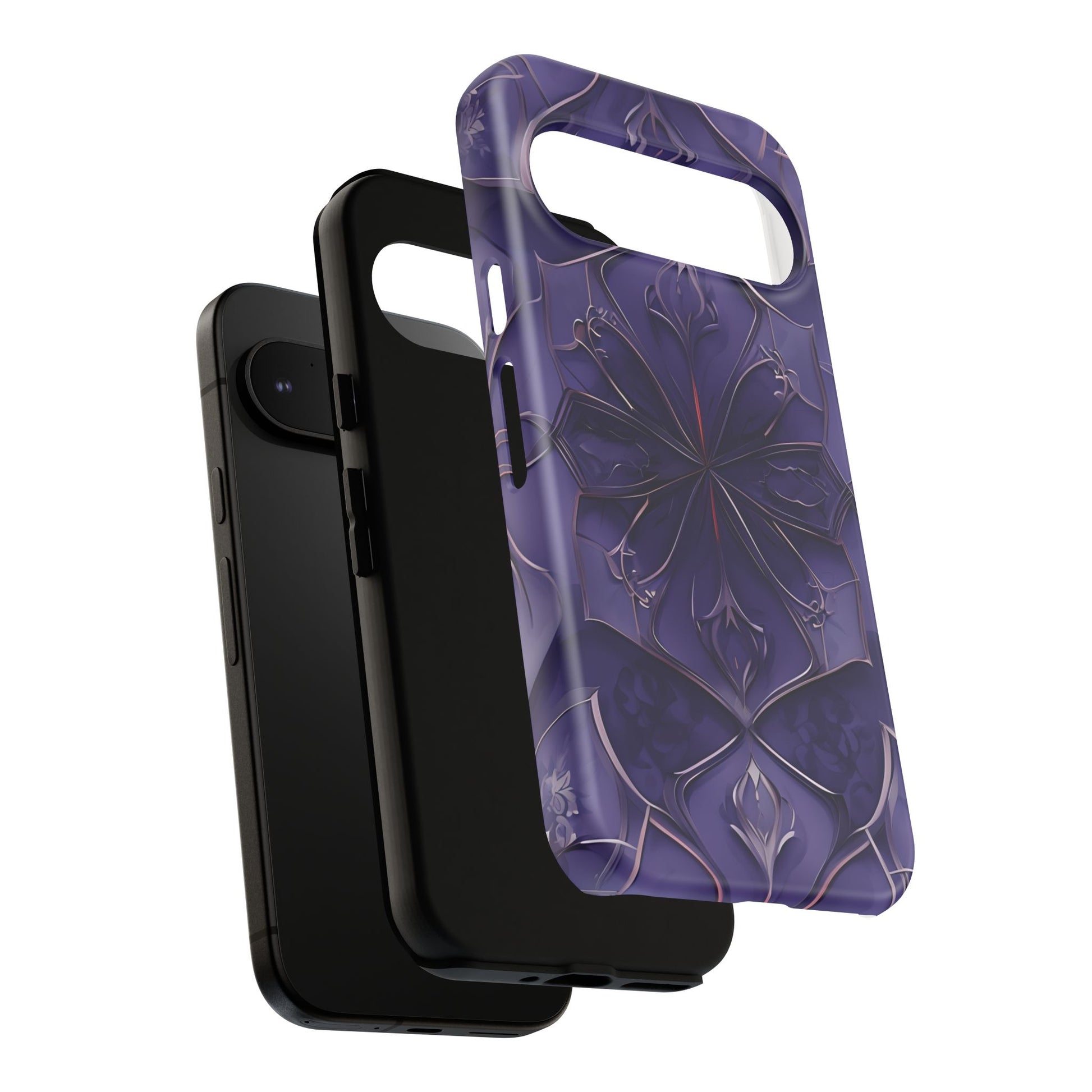Violet Nebula - Kaleidoscope Collection Artistic Floral Burst - Google Pixel 9 Tough Phone Case - Bold Purple Symmetrical Design