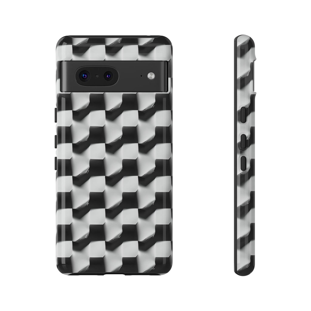 Monochrome Grid Tough Case for Google Pixel 7 - Classic Checkerboard, Black & White, Minimalist Trend