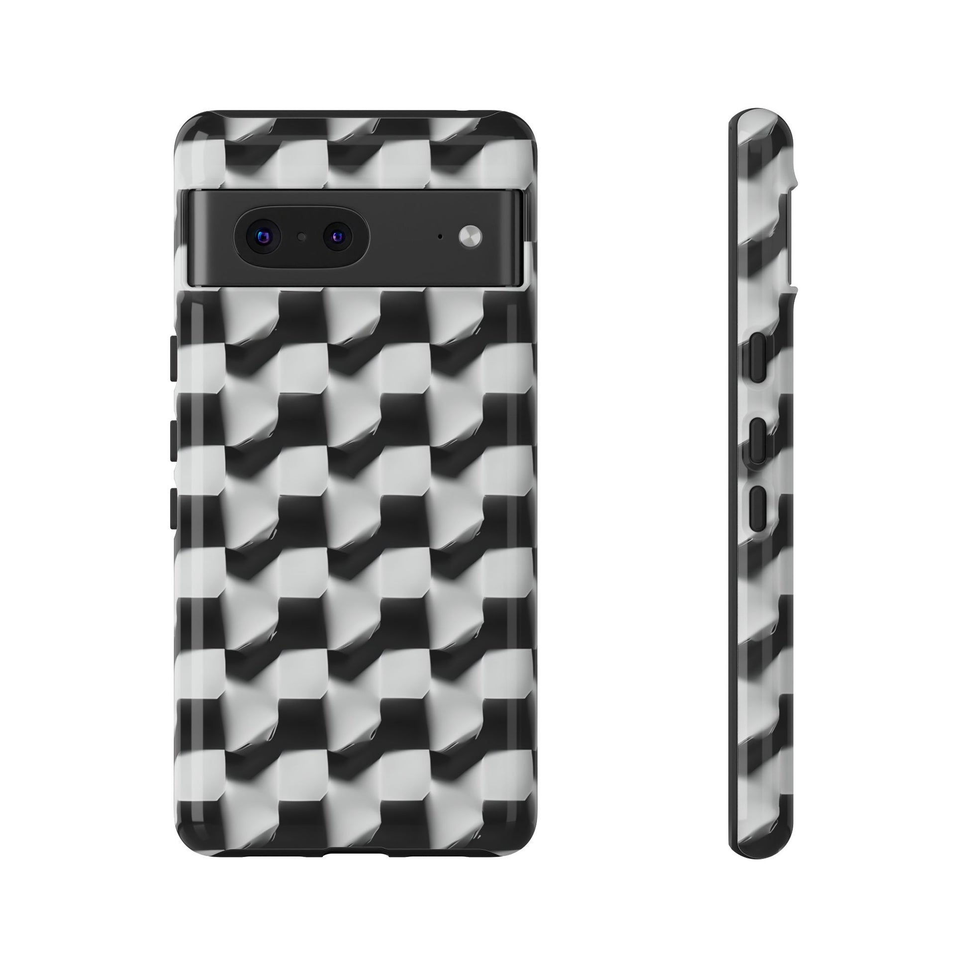 Monochrome Grid Tough Case for Google Pixel 7 - Classic Checkerboard, Black & White, Minimalist Trend