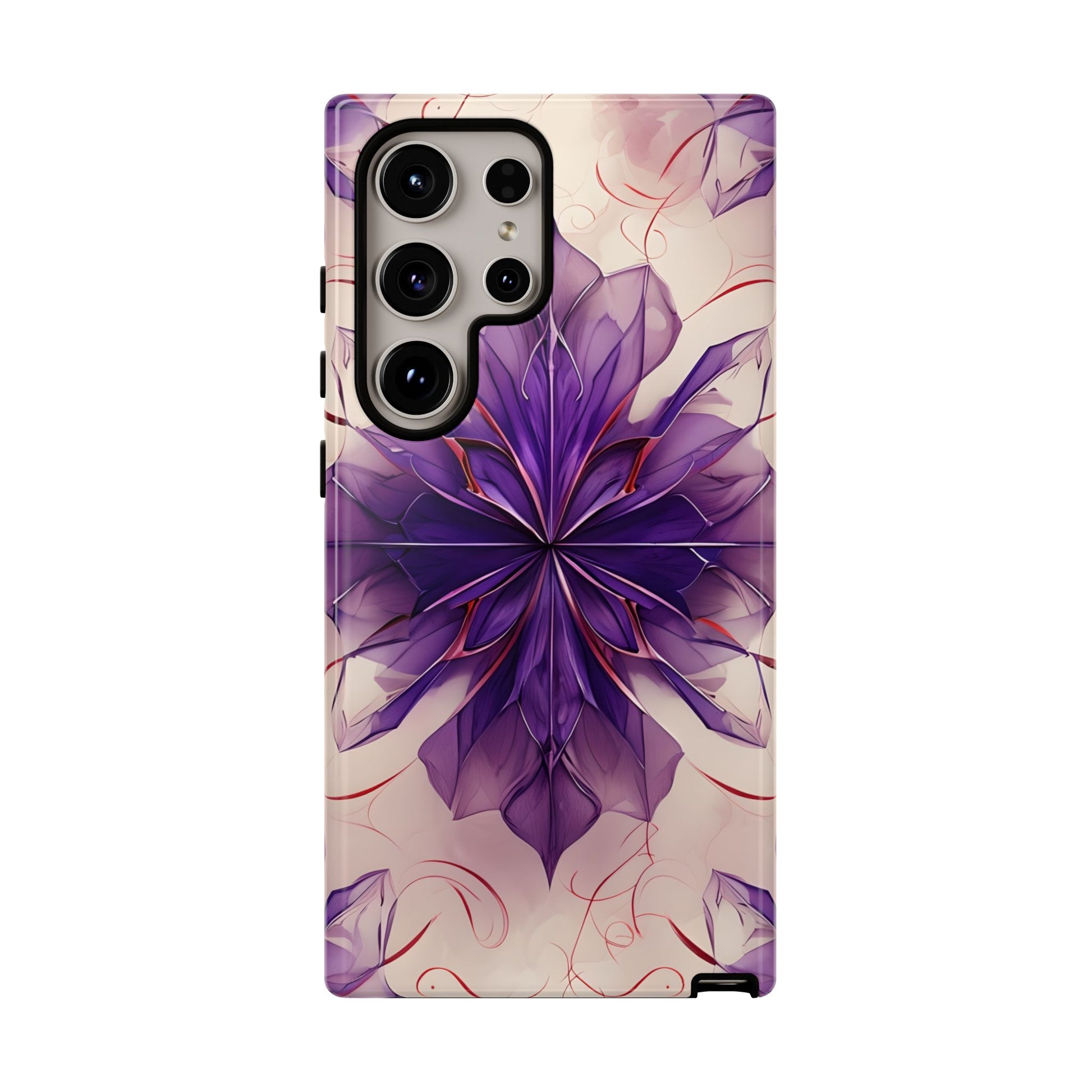 Violet Reverie - Kaleidoscope Collection Artistic Floral Burst - Samsung Galaxy S24 Ultra Tough Phone Case - Bold Purple Symmetrical Design