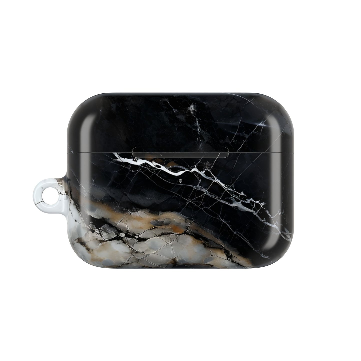 Obsidian Vein AirPods case featuring black marble artwork with dramatic white and gold veining