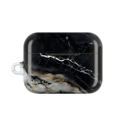 Obsidian Vein AirPods case featuring black marble artwork with dramatic white and gold veining