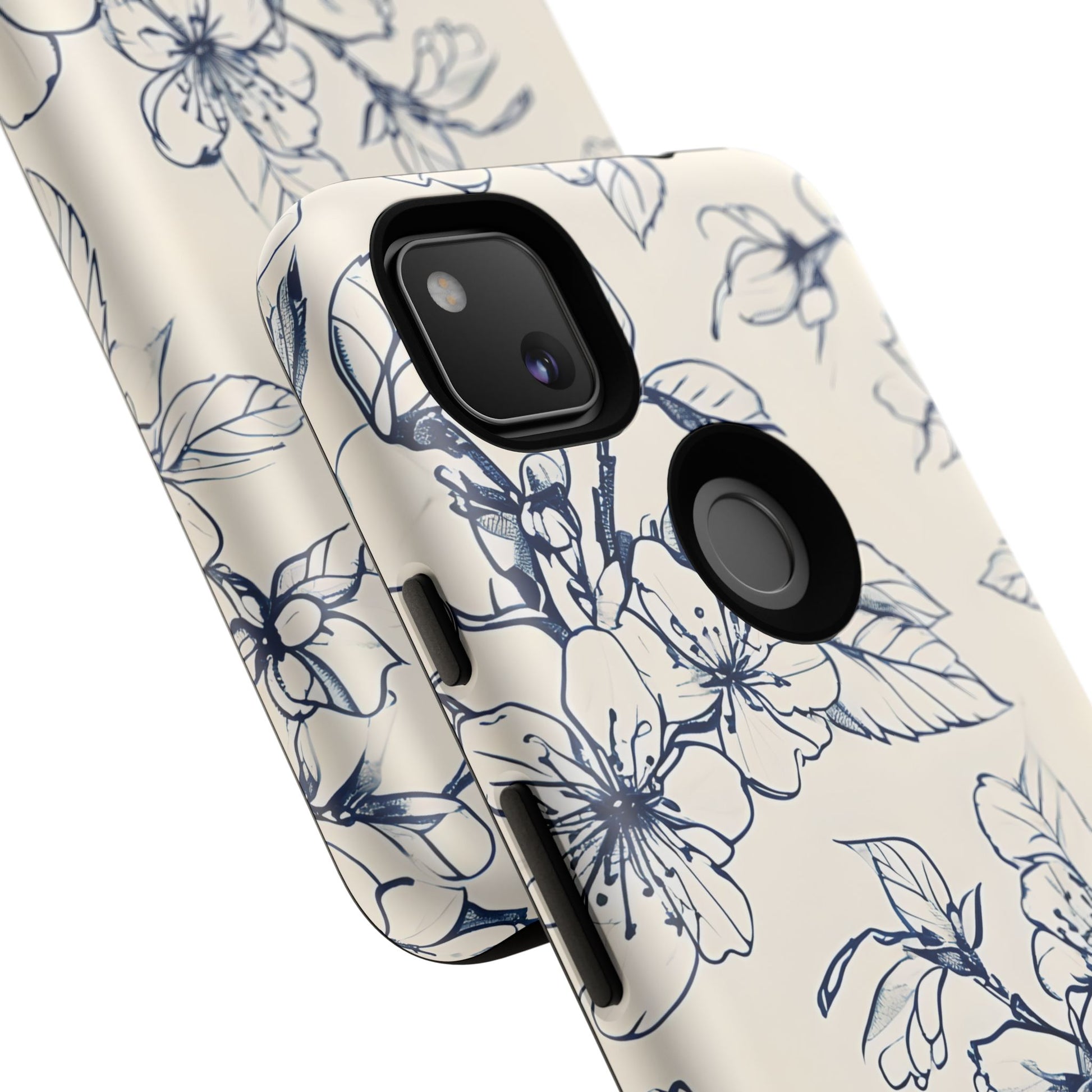 Blossom Sketch - Artistic Blue Floral Google Pixel 4a - Tough Phone Case - Hand-Drawn Botanical Design