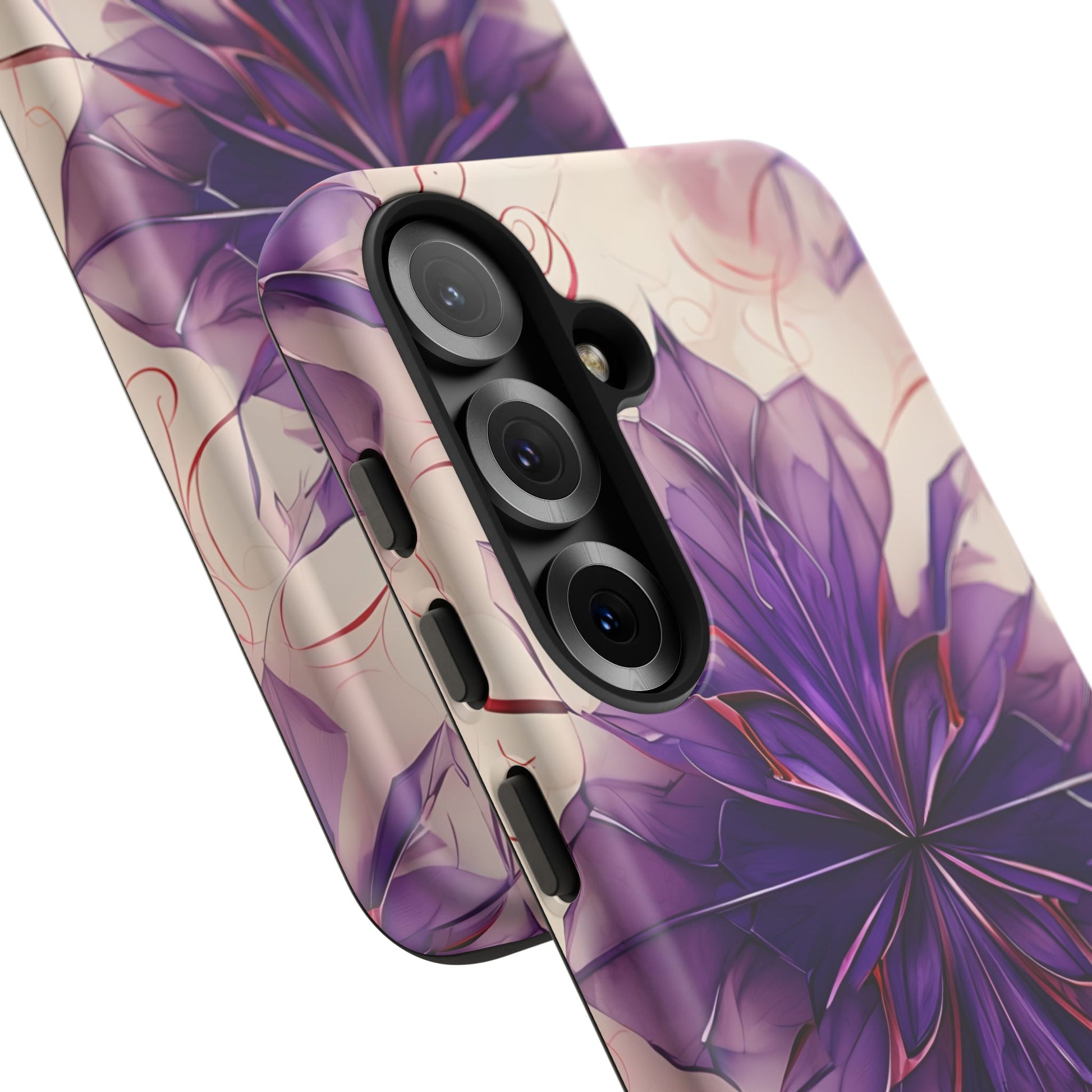 Violet Reverie - Kaleidoscope Collection Artistic Floral Burst - Samsung Galaxy S25 Tough Phone Case - Bold Purple Symmetrical Design