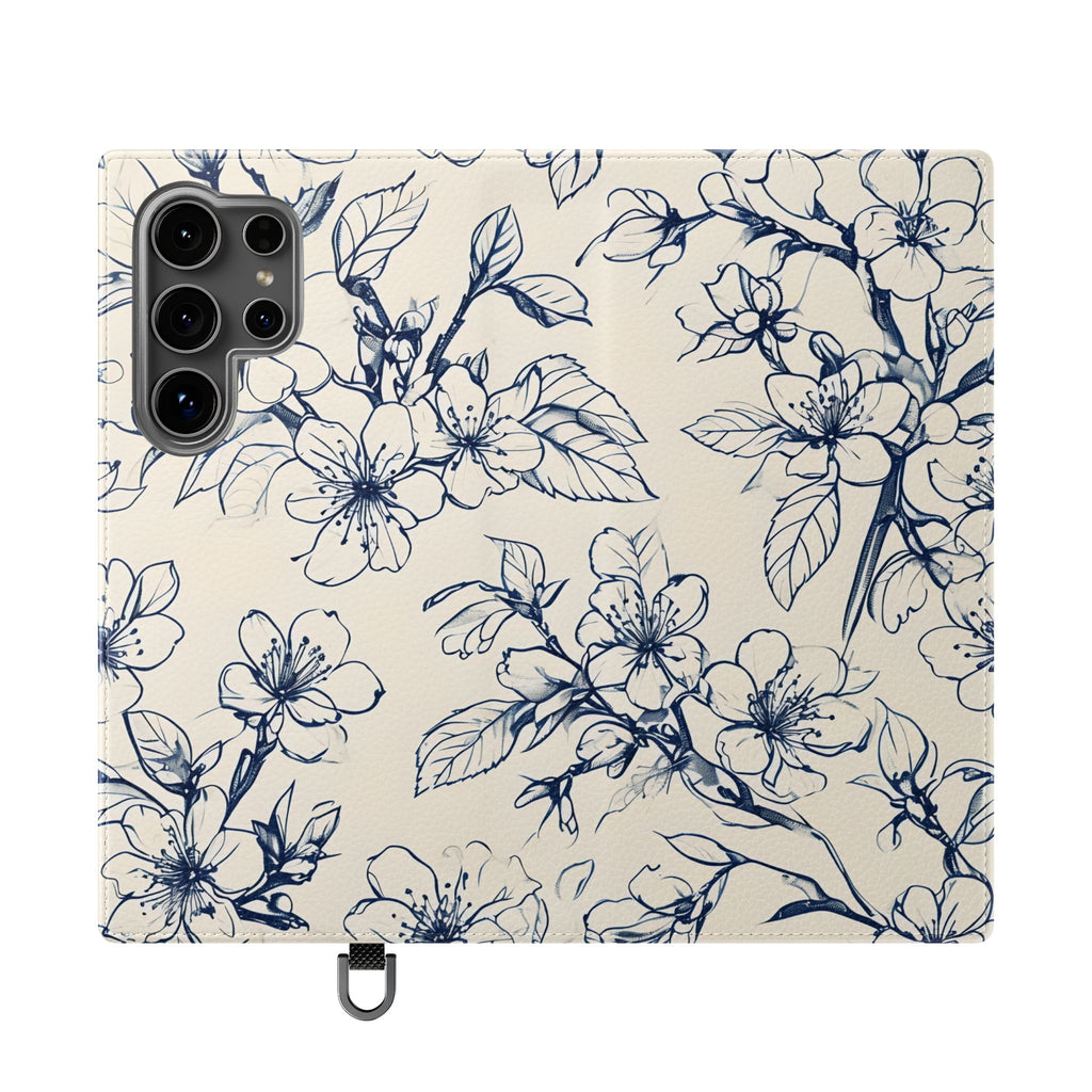 Blossom Sketch - Minimalist Floral Flip Phone Case for Samsung Galaxy S24 Ultra