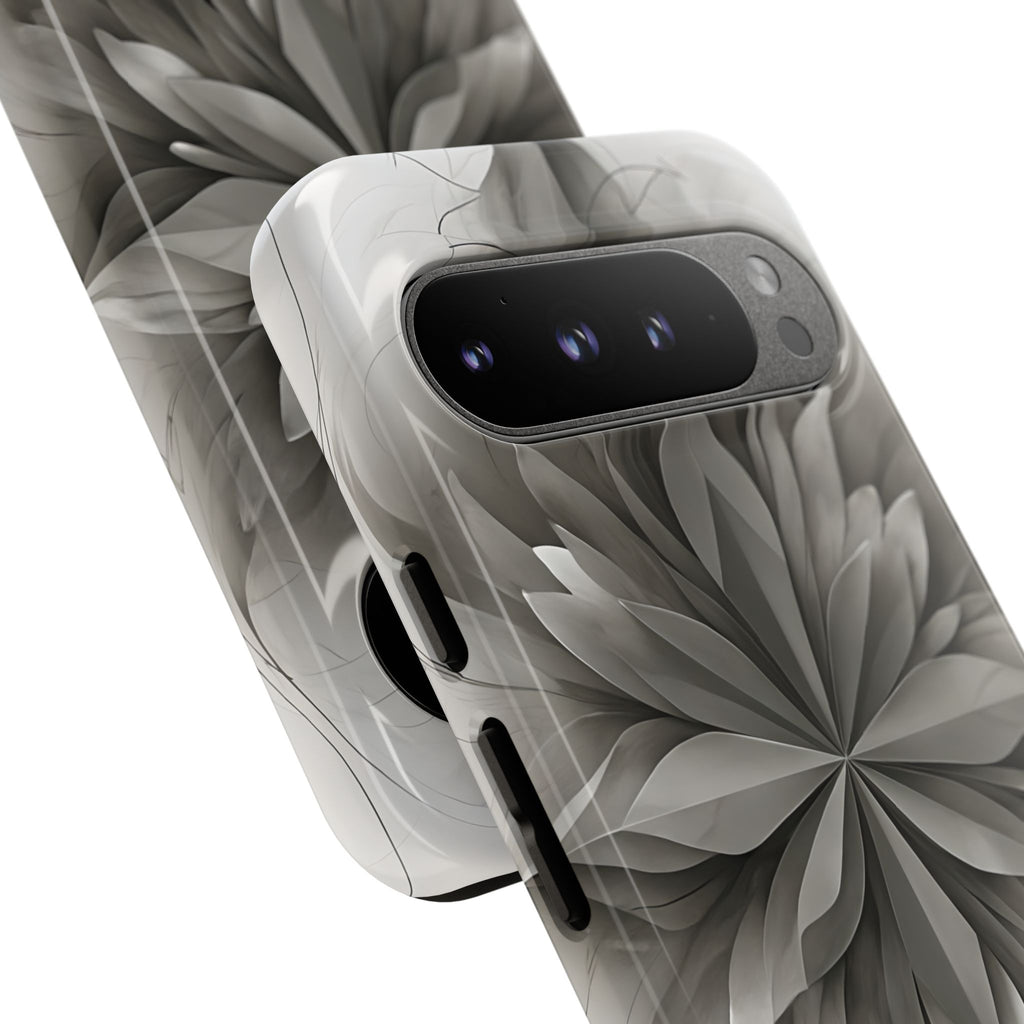 Silver Lotus - Elegant Monochrome Floral Google Pixel 9 Pro XL Tough Phone Case - Modern Lotus Design