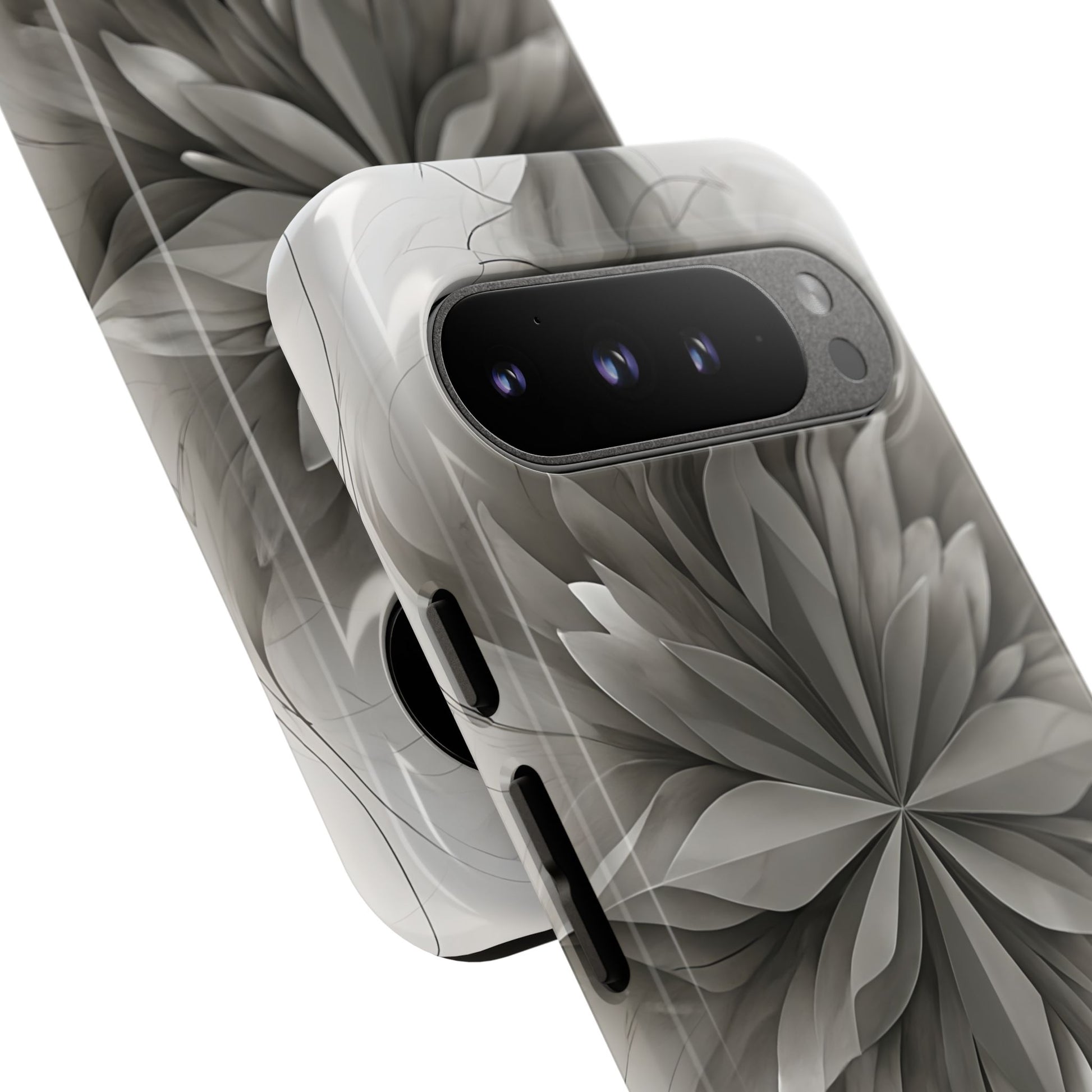 Silver Lotus - Elegant Monochrome Floral Google Pixel 9 Pro XL Tough Phone Case - Modern Lotus Design
