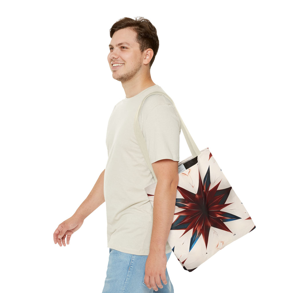 Garnet Starburst Tote Bag (16x16 & 18x18)- Bold Red Geometric Floral on Beige Canvas, Eco-Friendly & Durable