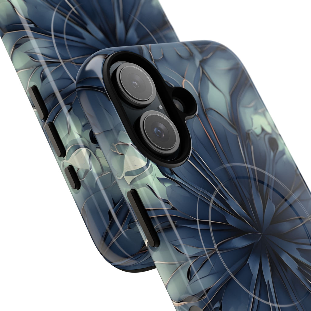 Indigo Mosaic - Artistic Kaleidoscope Collection Artistic Floral - iPhone 16 MagSafe Phone Case -Bold Blue Symmetrical Design