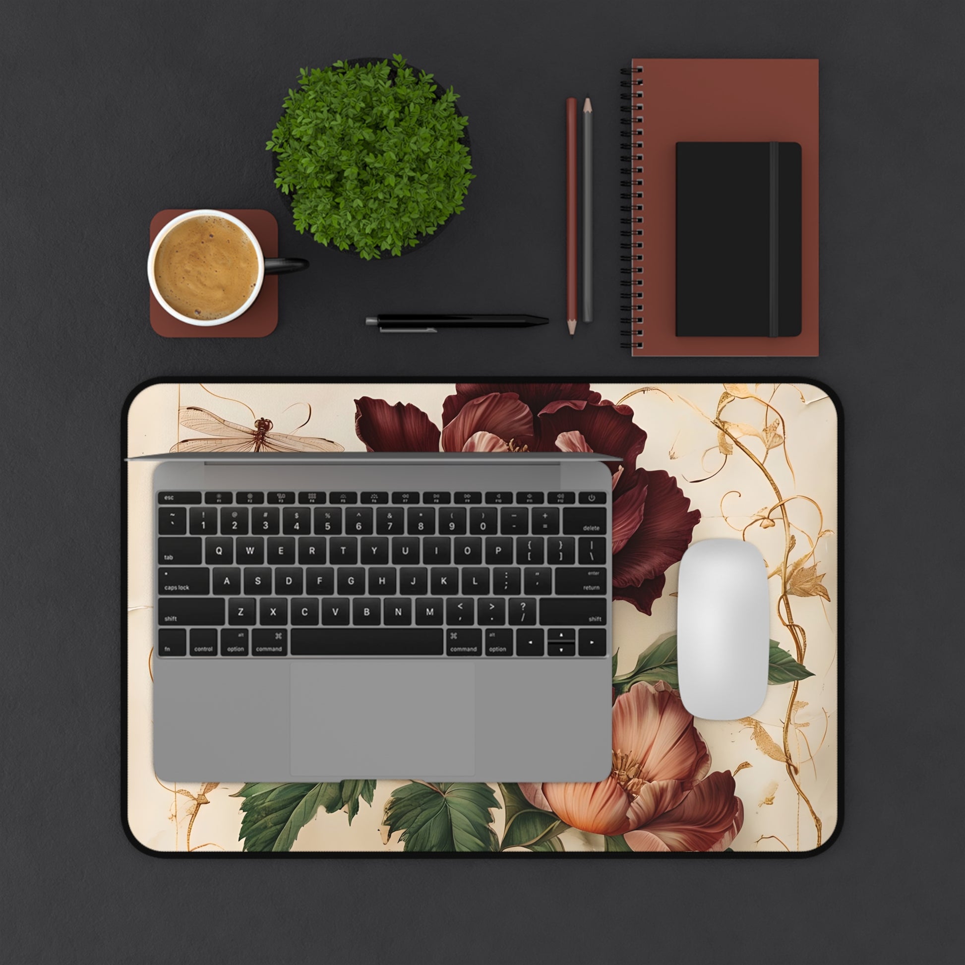Vintage Burgundy Rose Designer Desk Mat - Premium Office Desk Pad, 3 Sizes Available, Artistic Workspace Protection