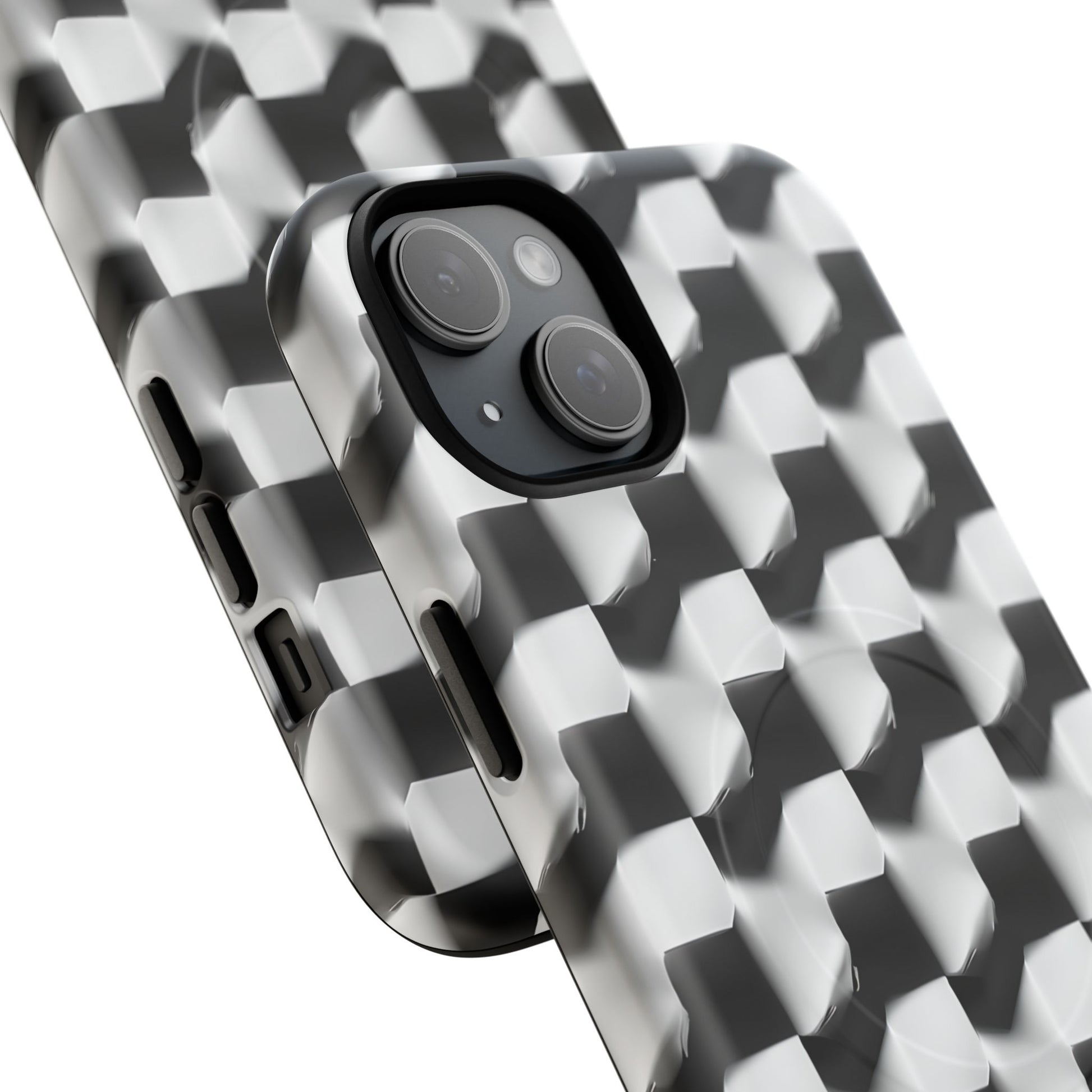 Monochrome Grid - iPhone 15 Plus MagSafe Phone Case - Bold, Modern Black & White Design
