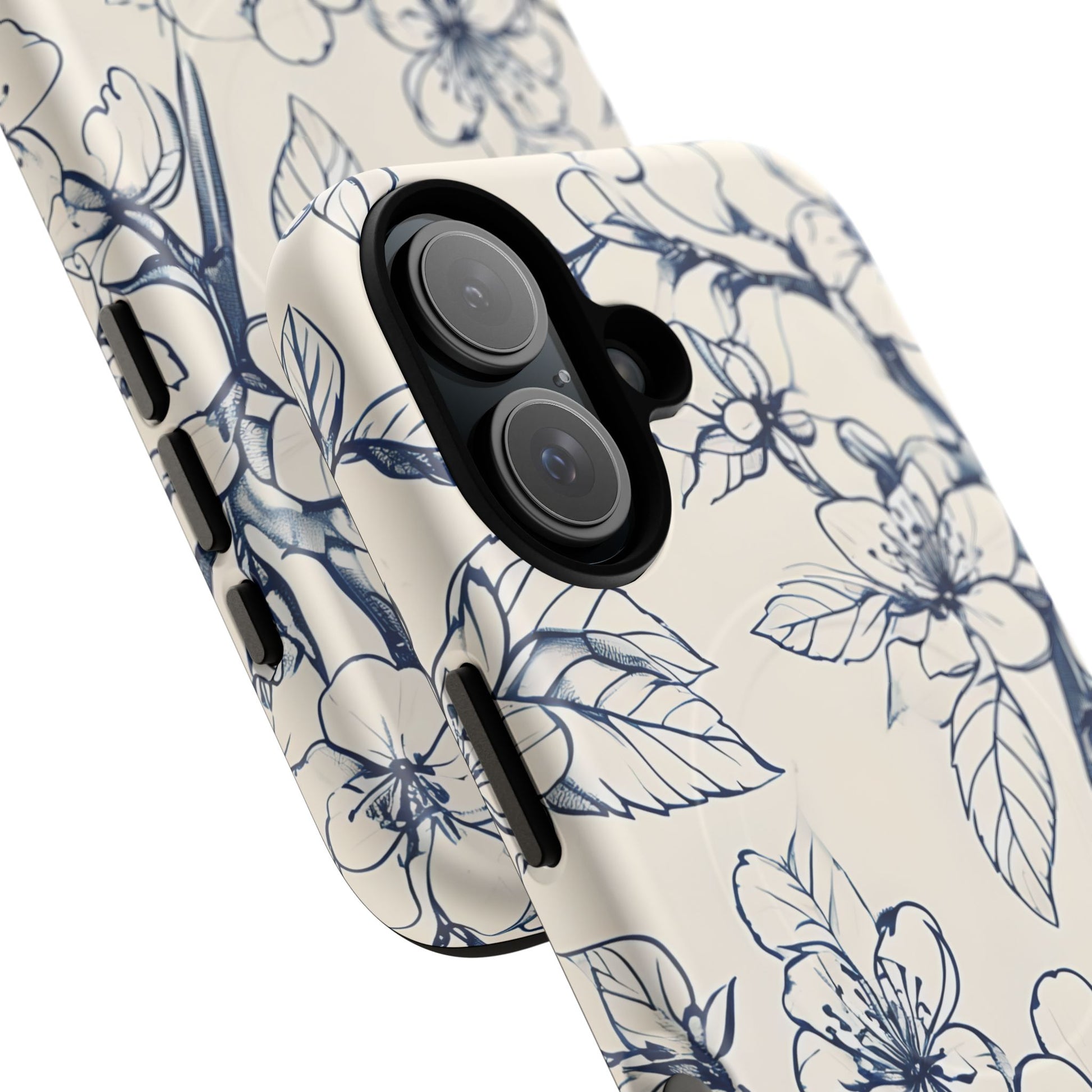 Blossom Sketch - Artistic Blue Floral - iPhone 16 MagSafe Phone Case - Hand-Drawn Botanical Design