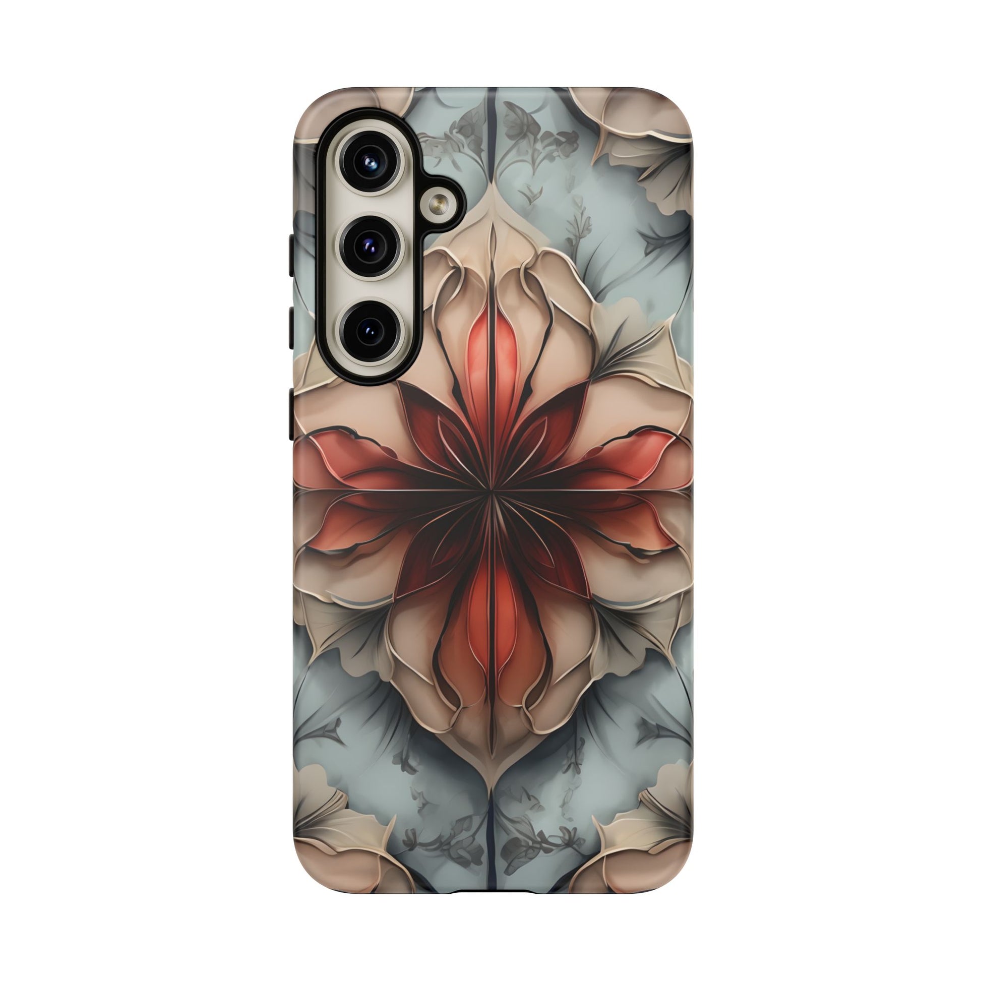 Ember Bloom - Kaleidoscope Collection Artistic Floral - Samsung Galaxy S24 Plus Tough Phone Case - Fiery Symmetrical Design