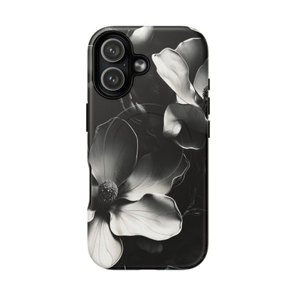 Monochrome Magnolia - Elegant Black & White Floral iPhone MagSafe Phone Case - Artistic Magnolia Design