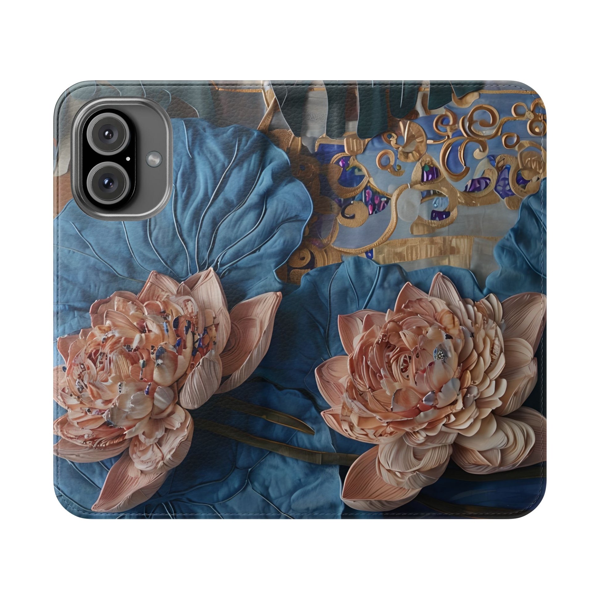 Peony Midnight Tapestry Wallet Phone Case - Flip Cover for iPhone 16 - Floral and Tapestry Design