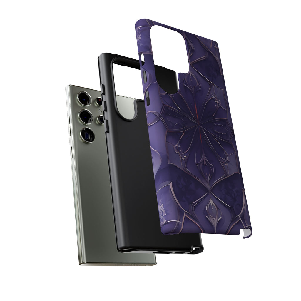 Violet Nebula - Kaleidoscope Collection Artistic Floral Burst - Samsung Galaxy S23 Ultra Tough Phone Case - Bold Purple Symmetrical Design